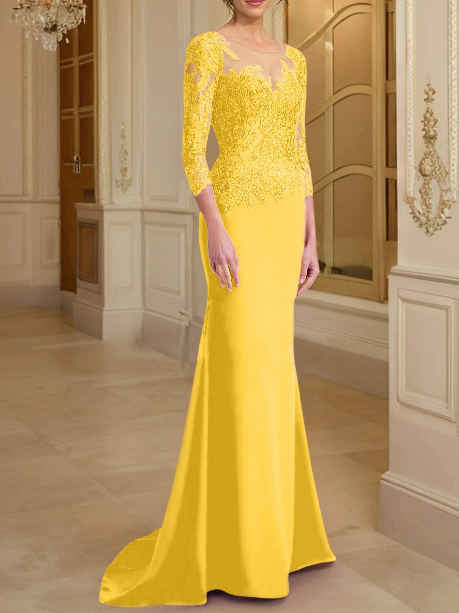 Long-Sleeved Lace Mother of the Bride Dresses in Trumpet/Mermaid Silhouette-BMbridal