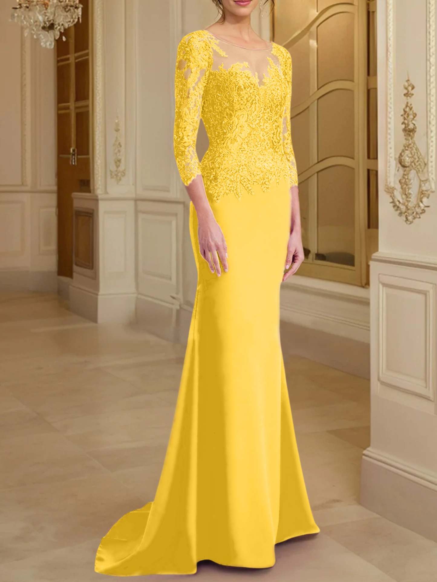 Long-Sleeved Lace Mother of the Bride Dresses in Trumpet/Mermaid Silhouette-BMbridal