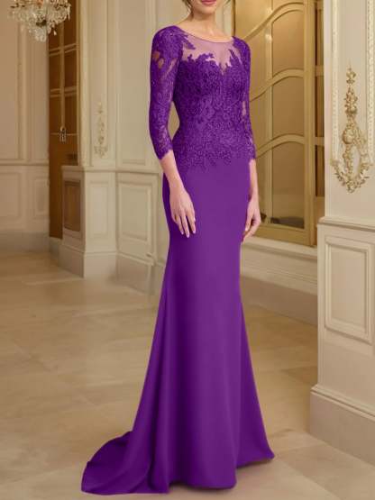 Long-Sleeved Lace Mother of the Bride Dresses in Trumpet/Mermaid Silhouette-BMbridal