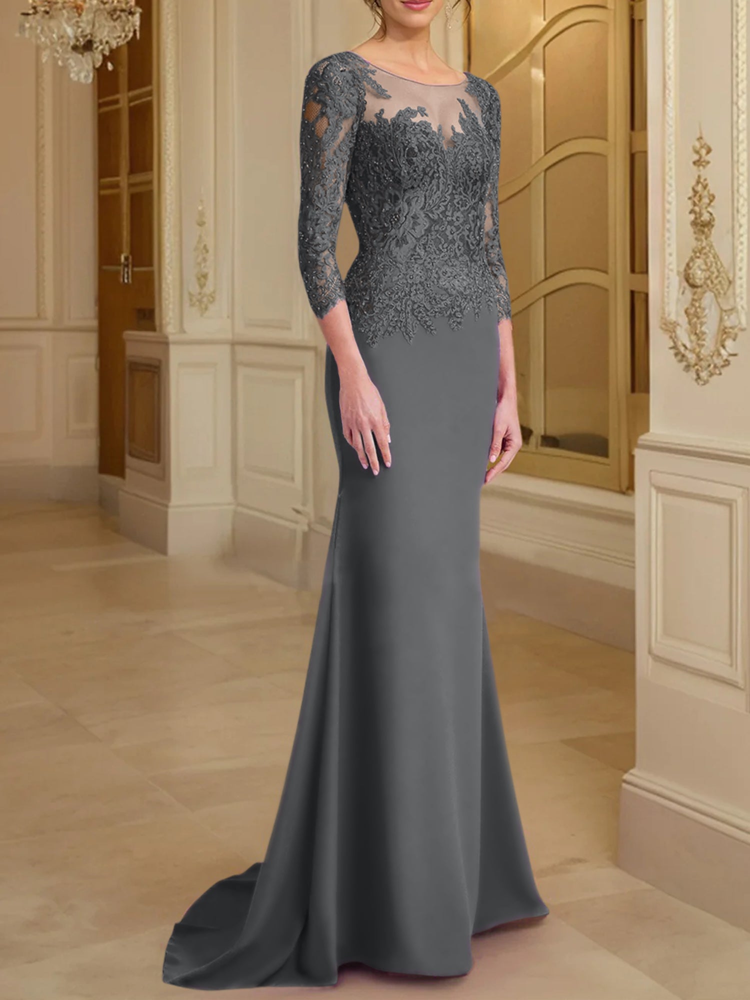 Long-Sleeved Lace Mother of the Bride Dresses in Trumpet/Mermaid Silhouette-BMbridal