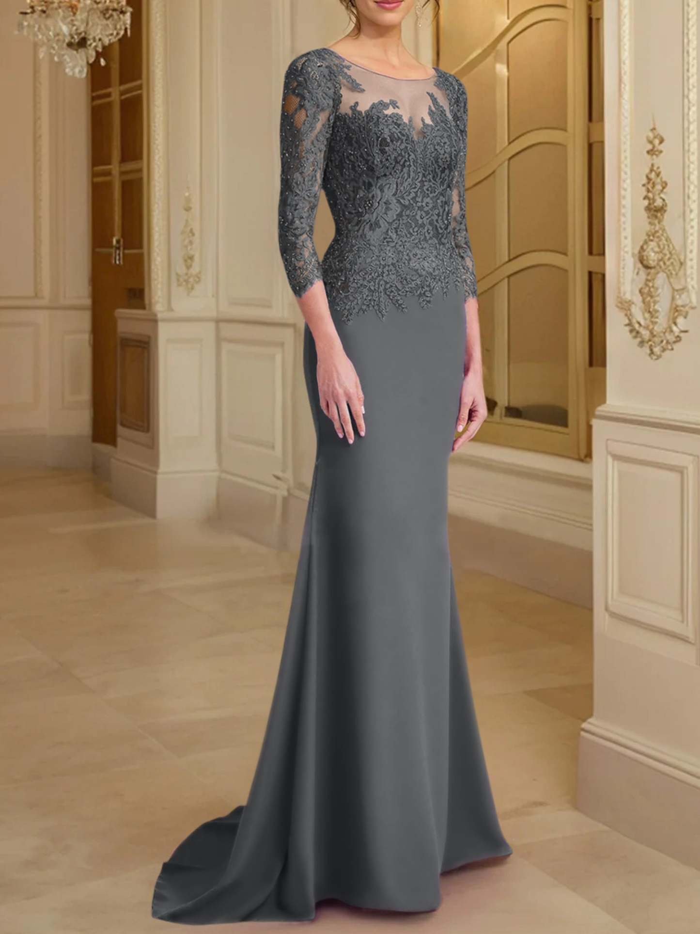 Long-Sleeved Lace Mother of the Bride Dresses in Trumpet/Mermaid Silhouette-BMbridal