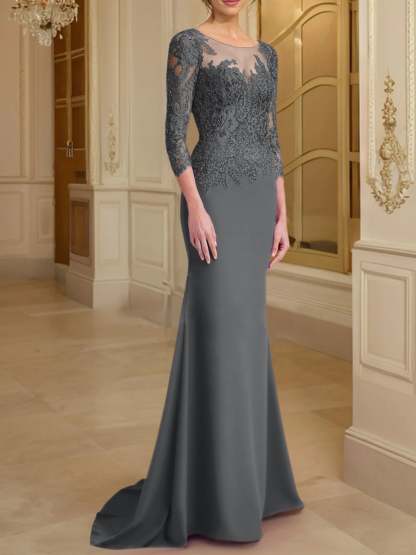 Long-Sleeved Lace Mother of the Bride Dresses in Trumpet/Mermaid Silhouette-BMbridal