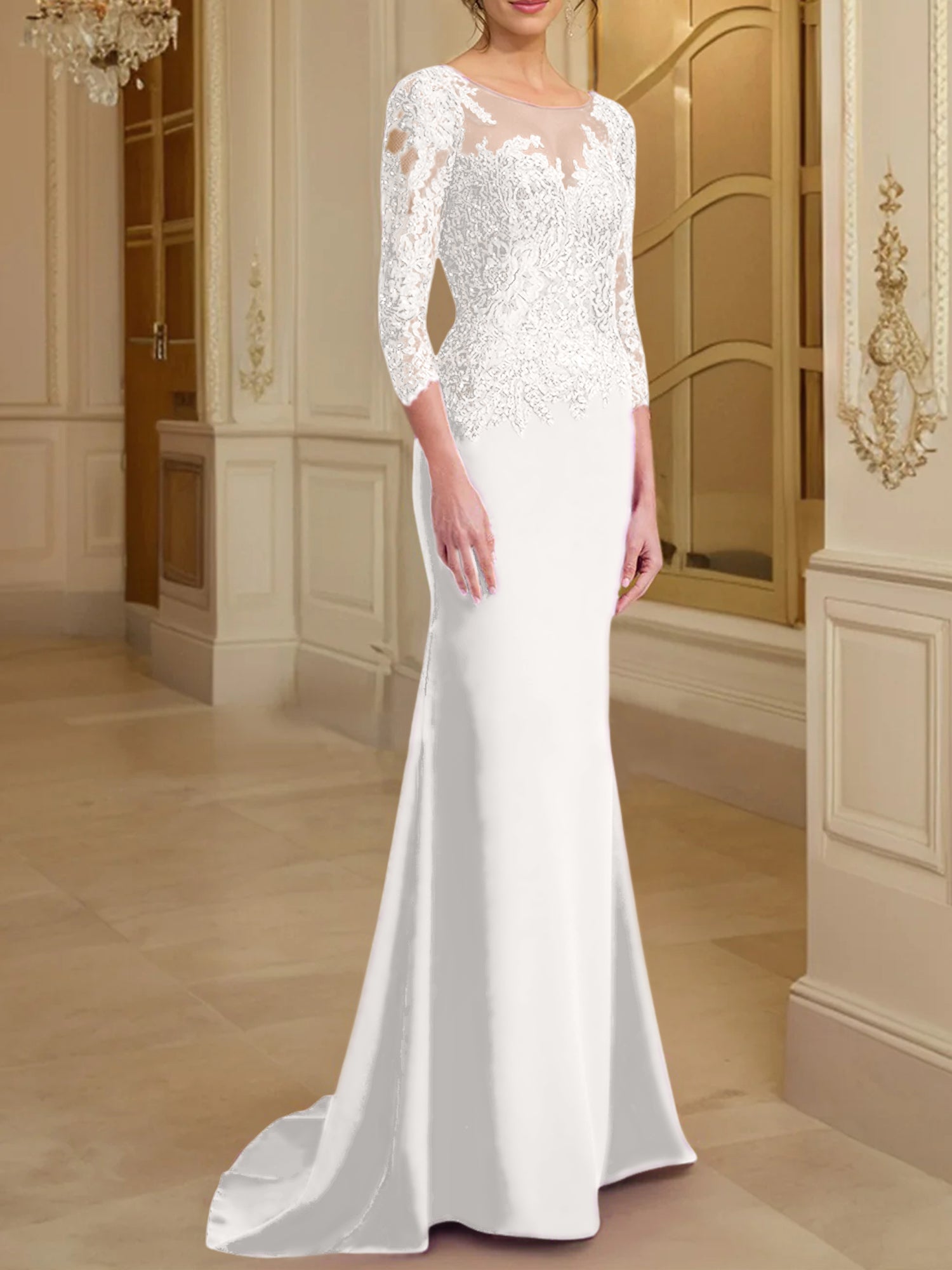 Long-Sleeved Lace Mother of the Bride Dresses in Trumpet/Mermaid Silhouette-BMbridal