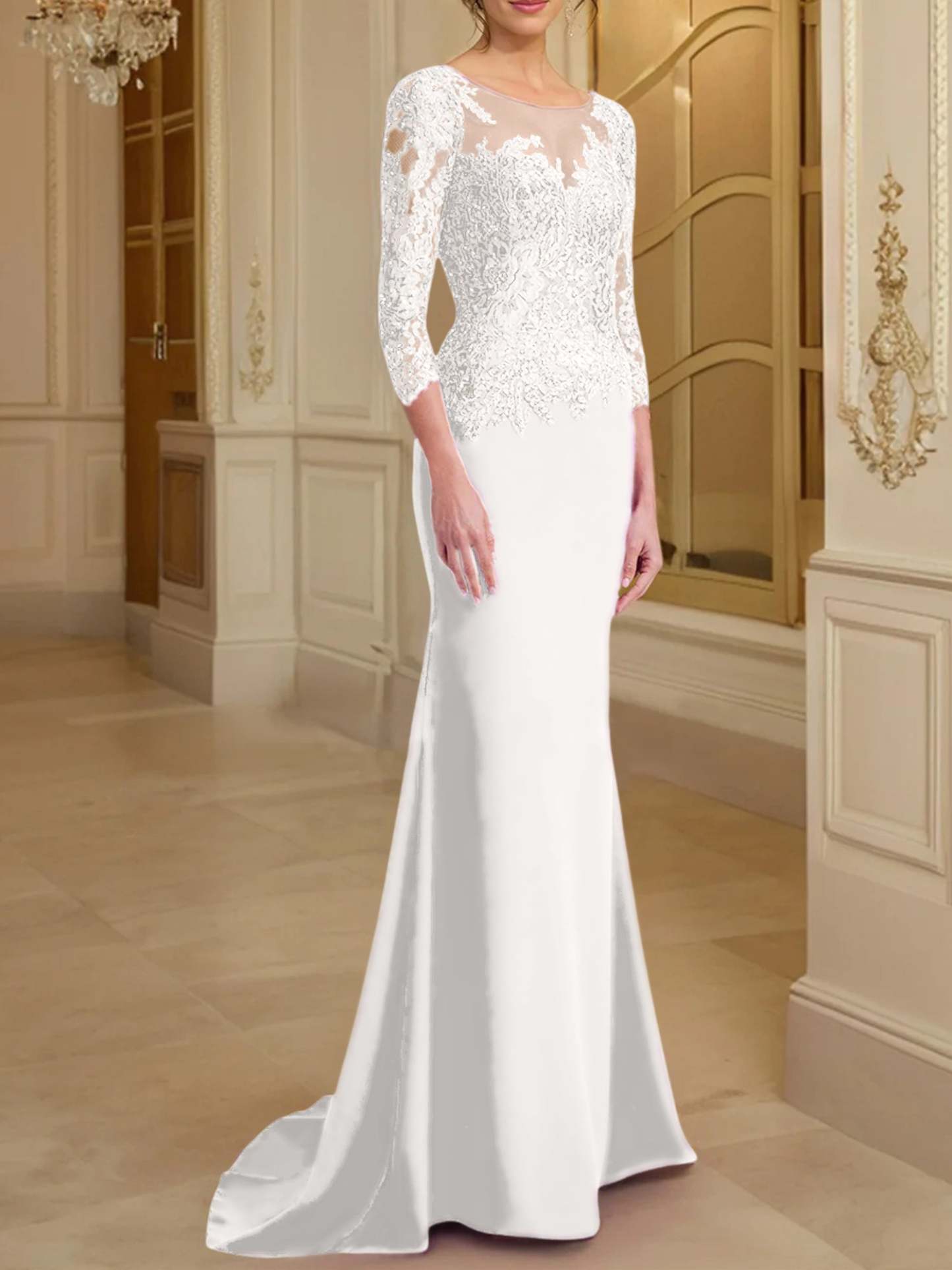Long-Sleeved Lace Mother of the Bride Dresses in Trumpet/Mermaid Silhouette-BMbridal