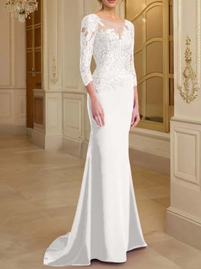 Long-Sleeved Lace Mother of the Bride Dresses in Trumpet/Mermaid Silhouette-BMbridal