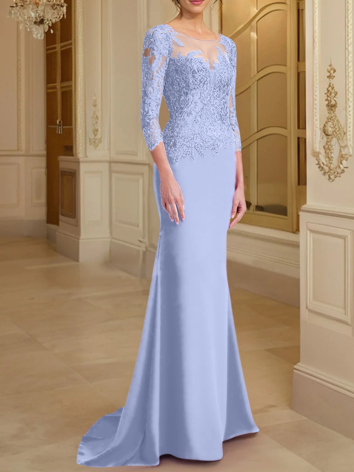Long-Sleeved Lace Mother of the Bride Dresses in Trumpet/Mermaid Silhouette-BMbridal
