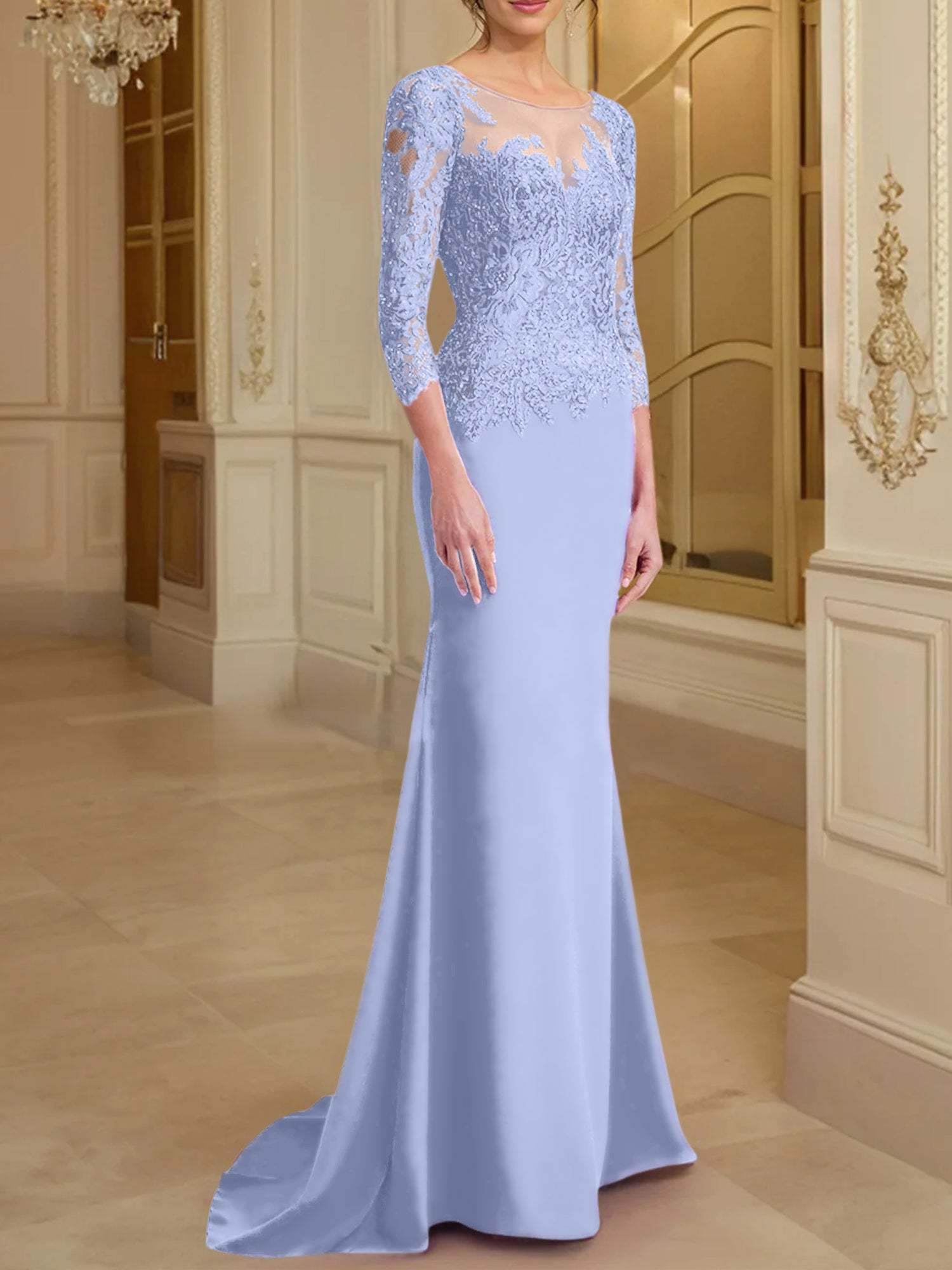 Long-Sleeved Lace Mother of the Bride Dresses in Trumpet/Mermaid Silhouette-BMbridal