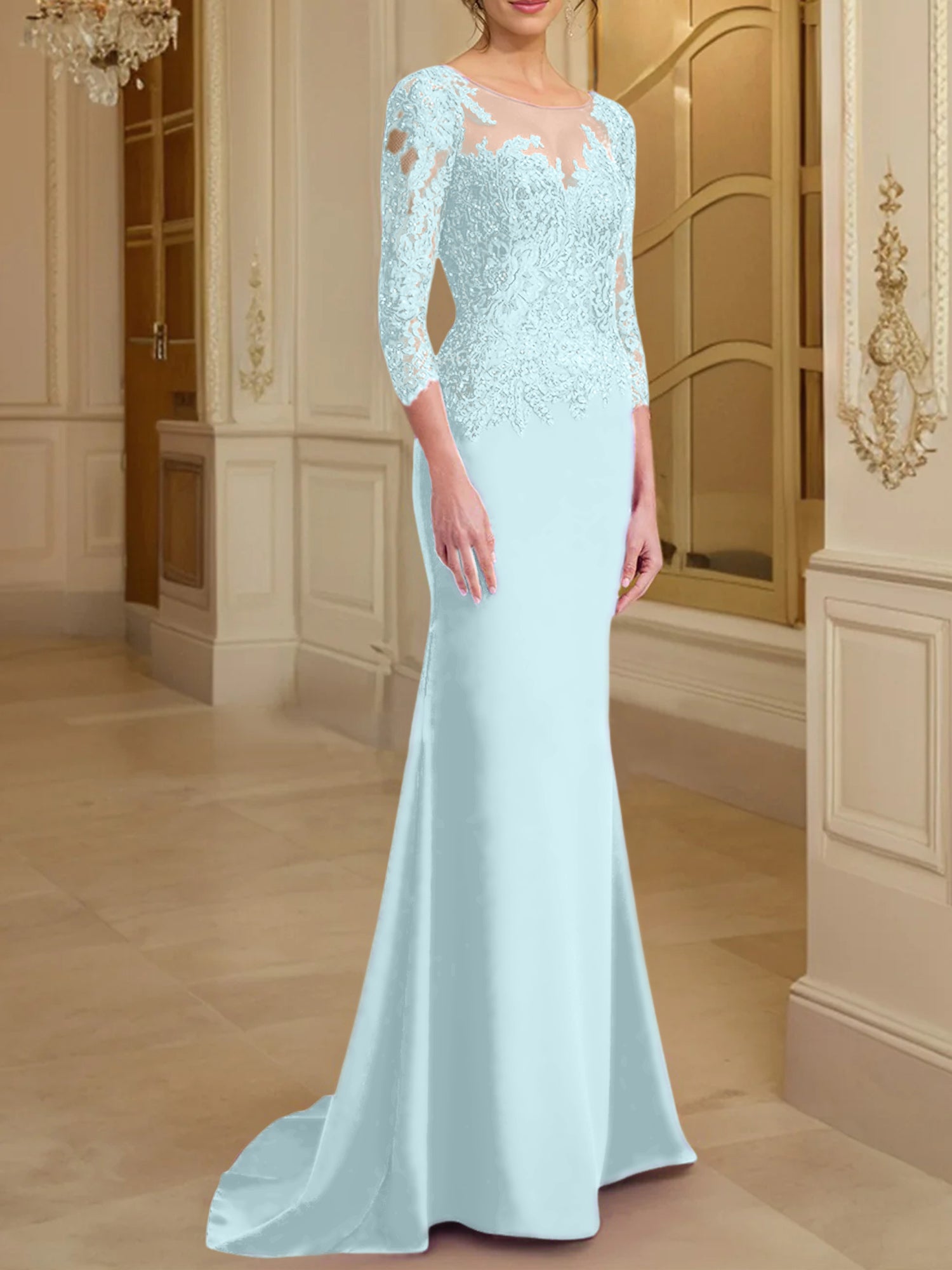 Long-Sleeved Lace Mother of the Bride Dresses in Trumpet/Mermaid Silhouette-BMbridal
