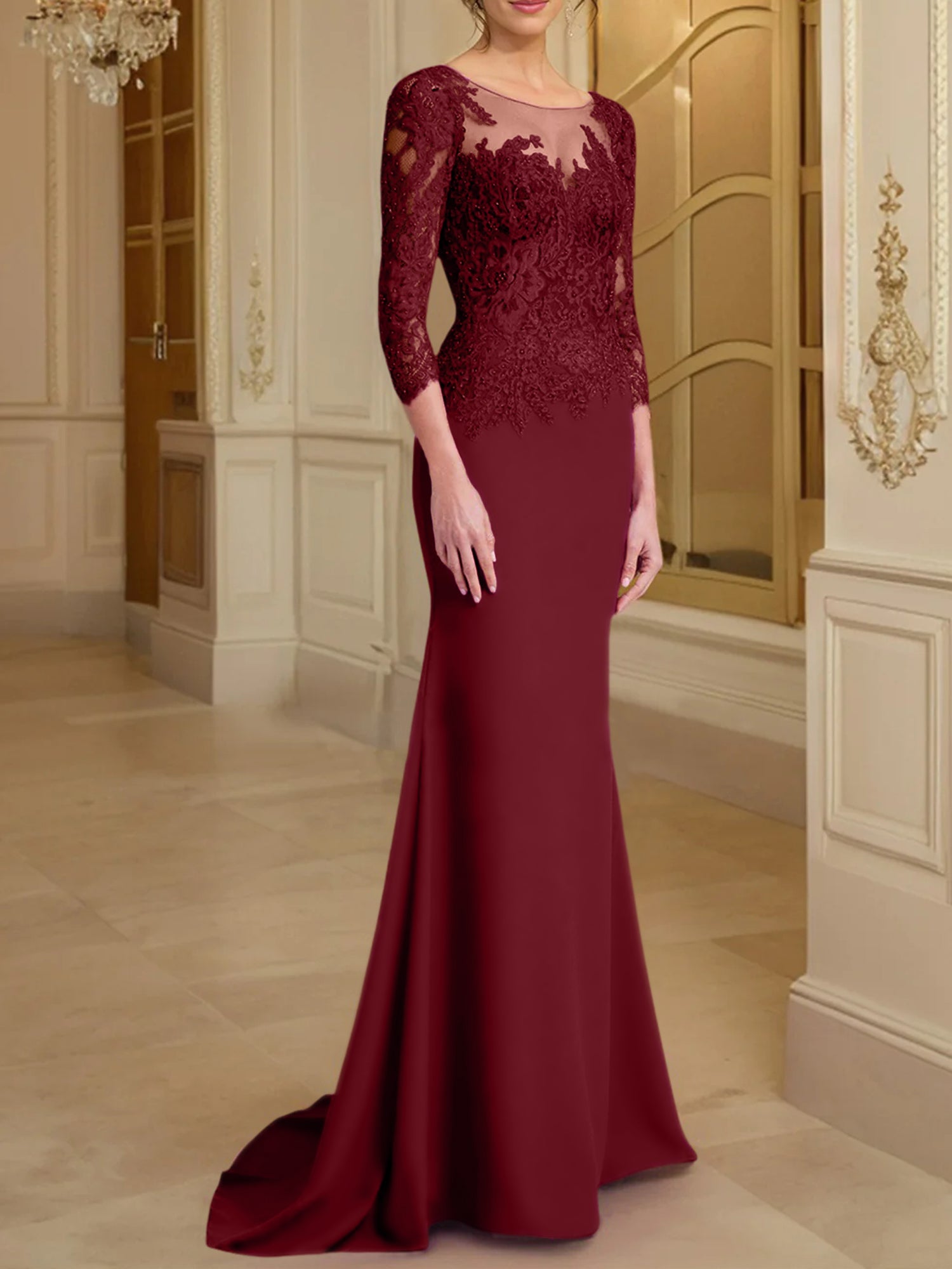 Long-Sleeved Lace Mother of the Bride Dresses in Trumpet/Mermaid Silhouette-BMbridal