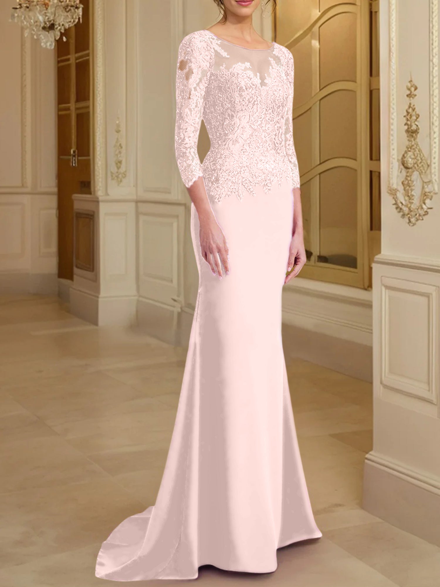 Long-Sleeved Lace Mother of the Bride Dresses in Trumpet/Mermaid Silhouette-BMbridal