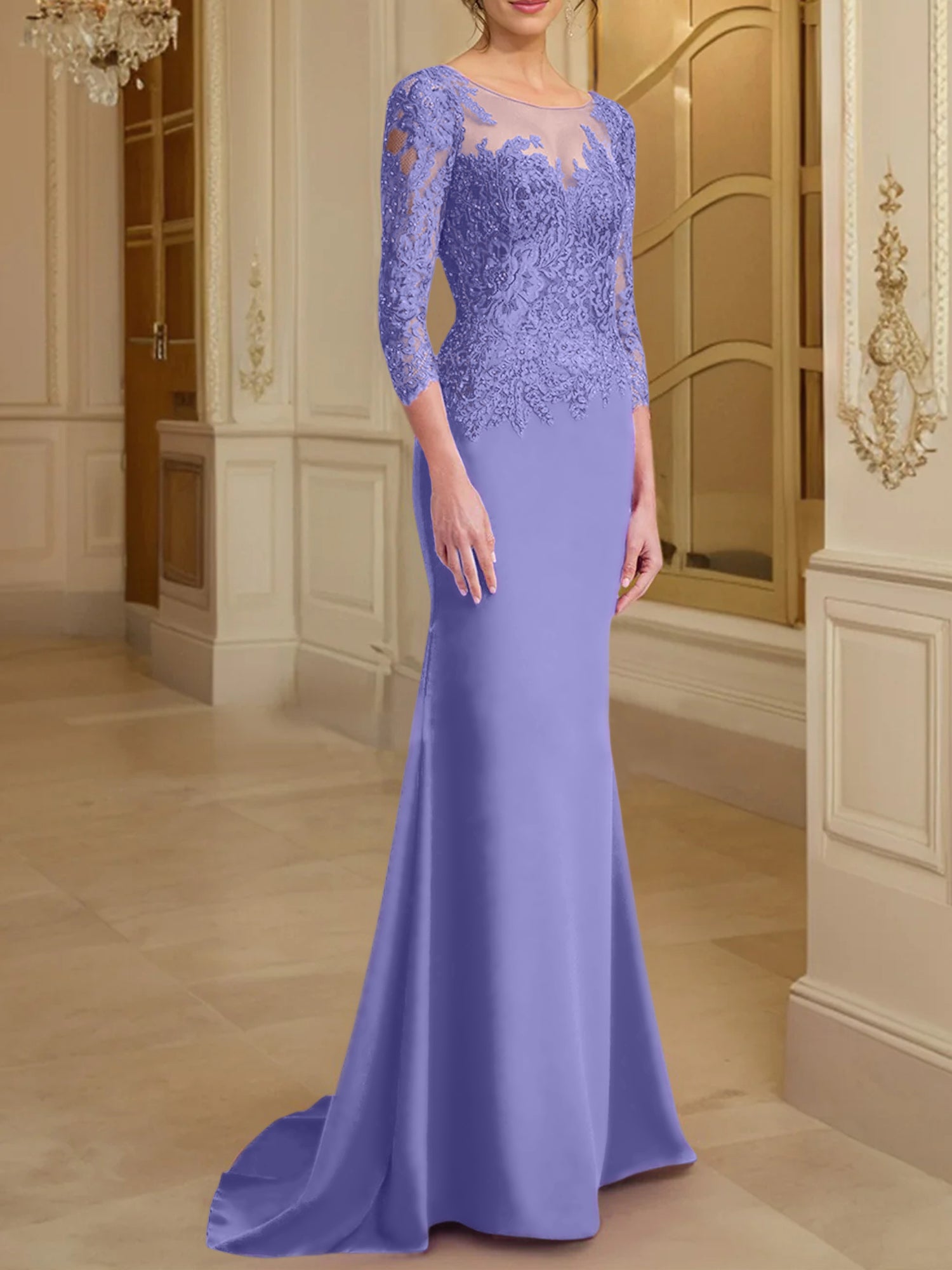 Long-Sleeved Lace Mother of the Bride Dresses in Trumpet/Mermaid Silhouette-BMbridal