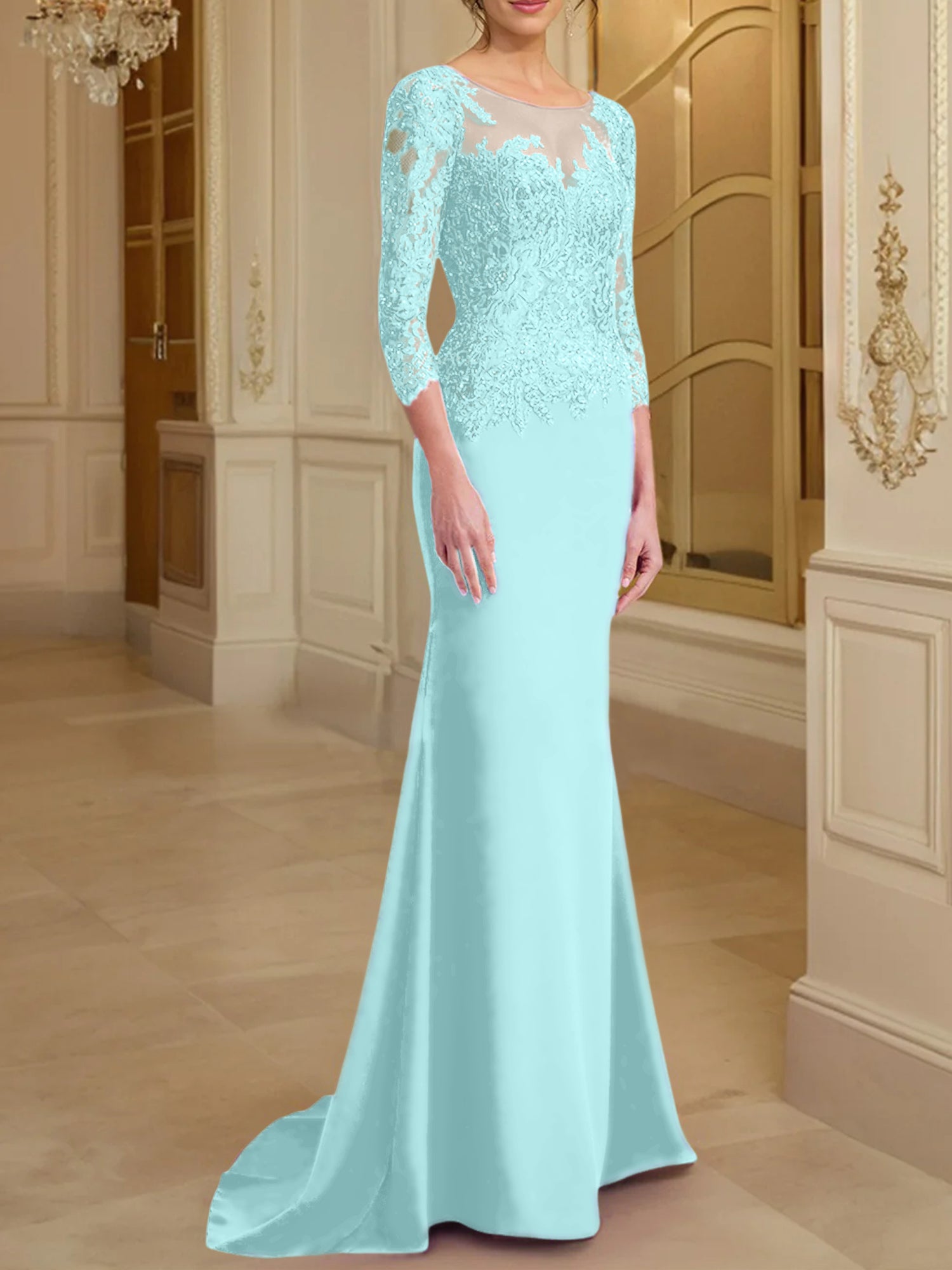 Long-Sleeved Lace Mother of the Bride Dresses in Trumpet/Mermaid Silhouette-BMbridal