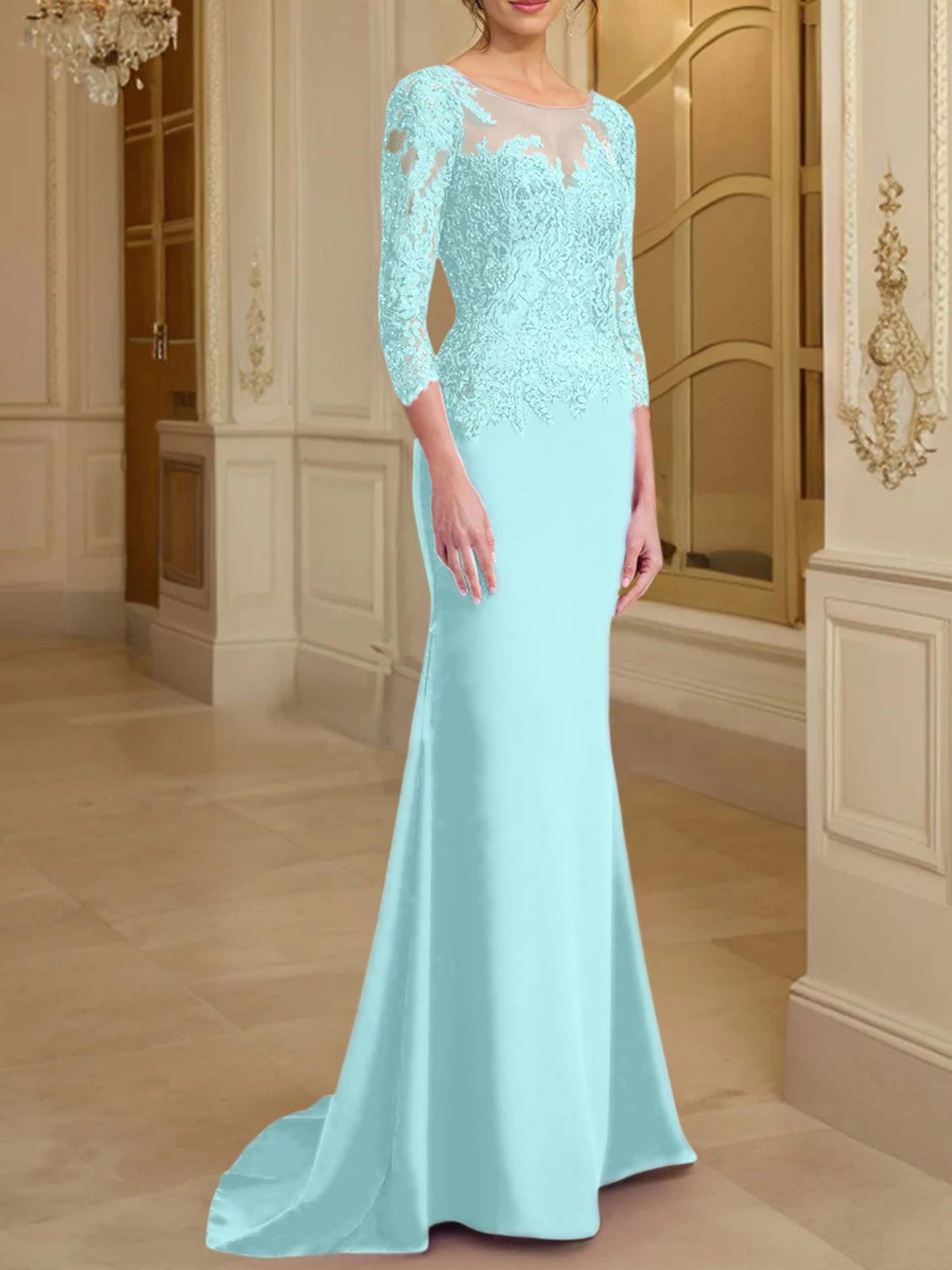 Long-Sleeved Lace Mother of the Bride Dresses in Trumpet/Mermaid Silhouette-BMbridal