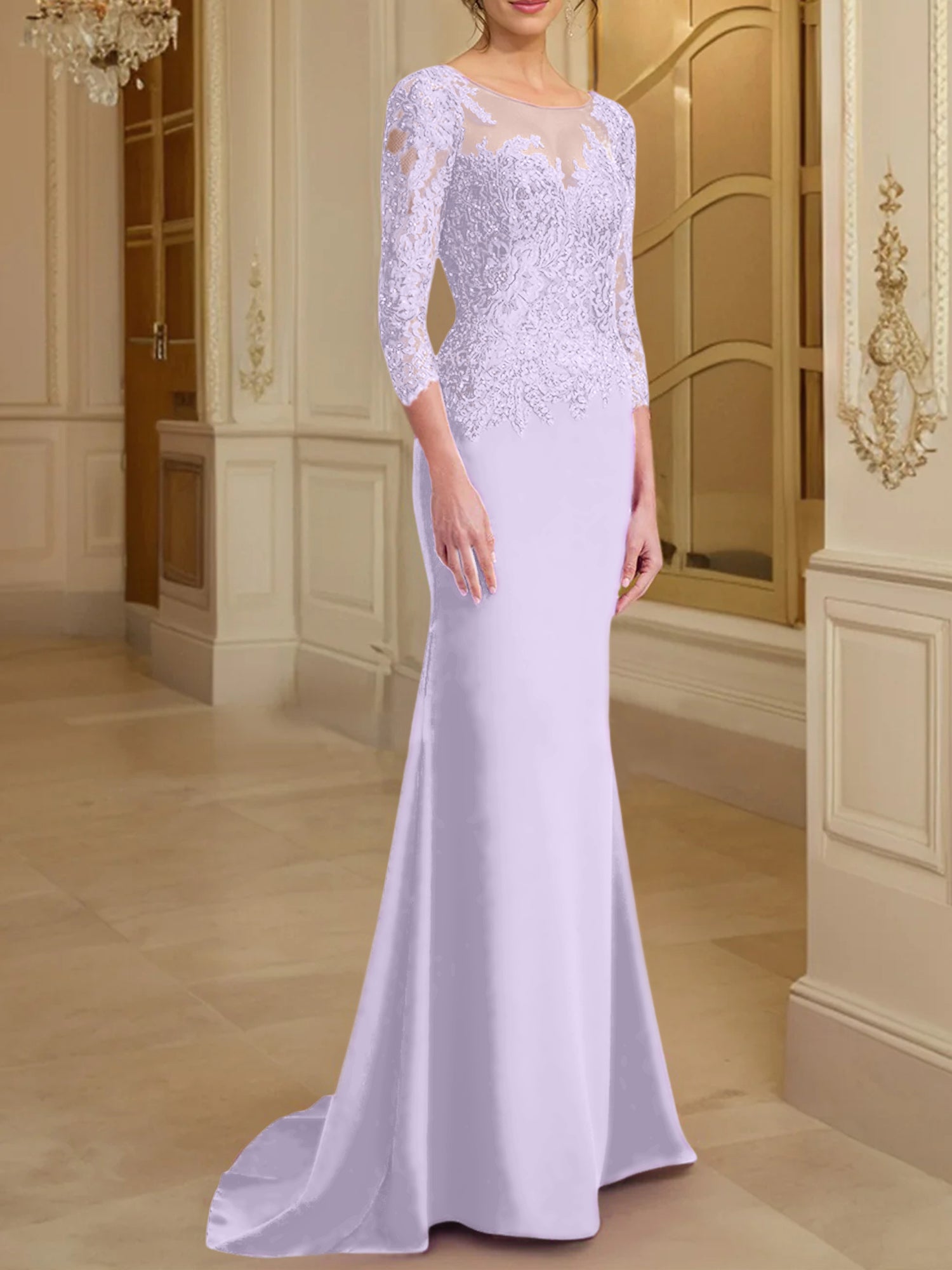 Long-Sleeved Lace Mother of the Bride Dresses in Trumpet/Mermaid Silhouette-BMbridal