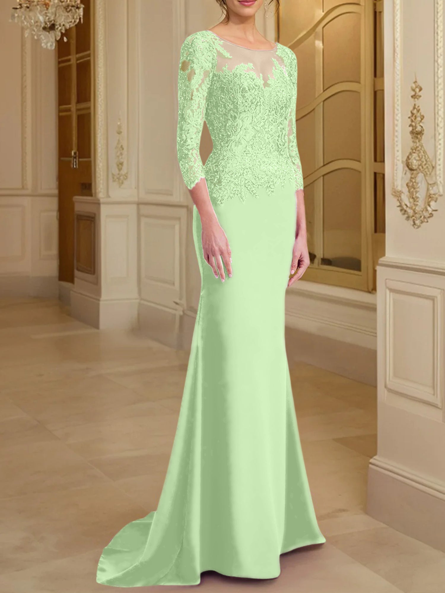 Long-Sleeved Lace Mother of the Bride Dresses in Trumpet/Mermaid Silhouette-BMbridal