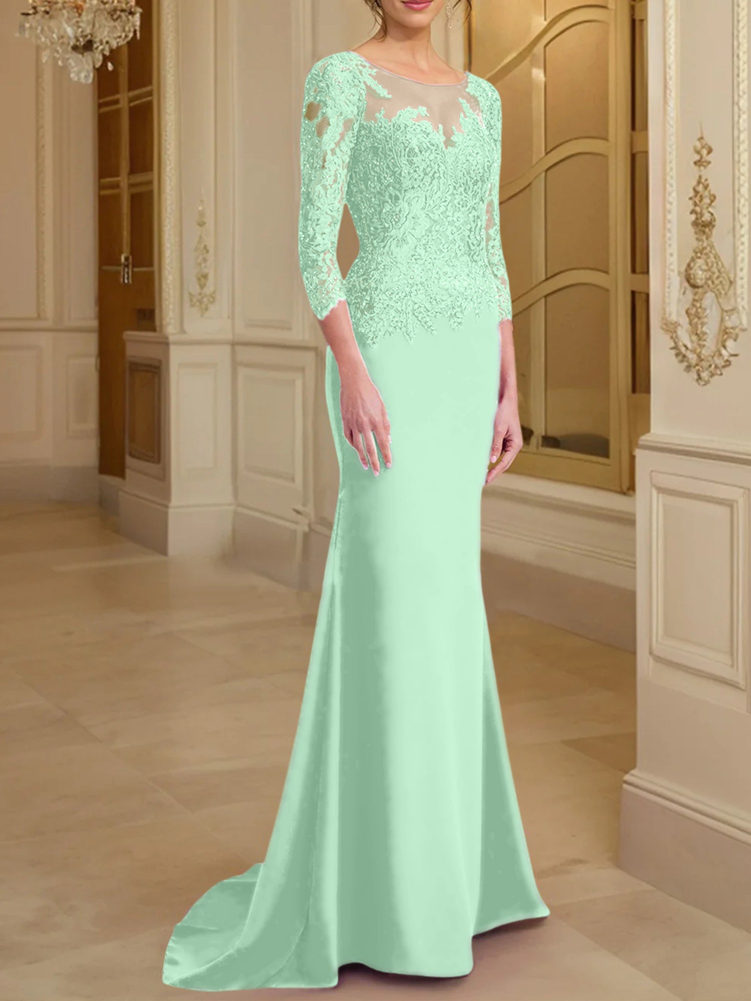 Long-Sleeved Lace Mother of the Bride Dresses in Trumpet/Mermaid Silhouette-BMbridal