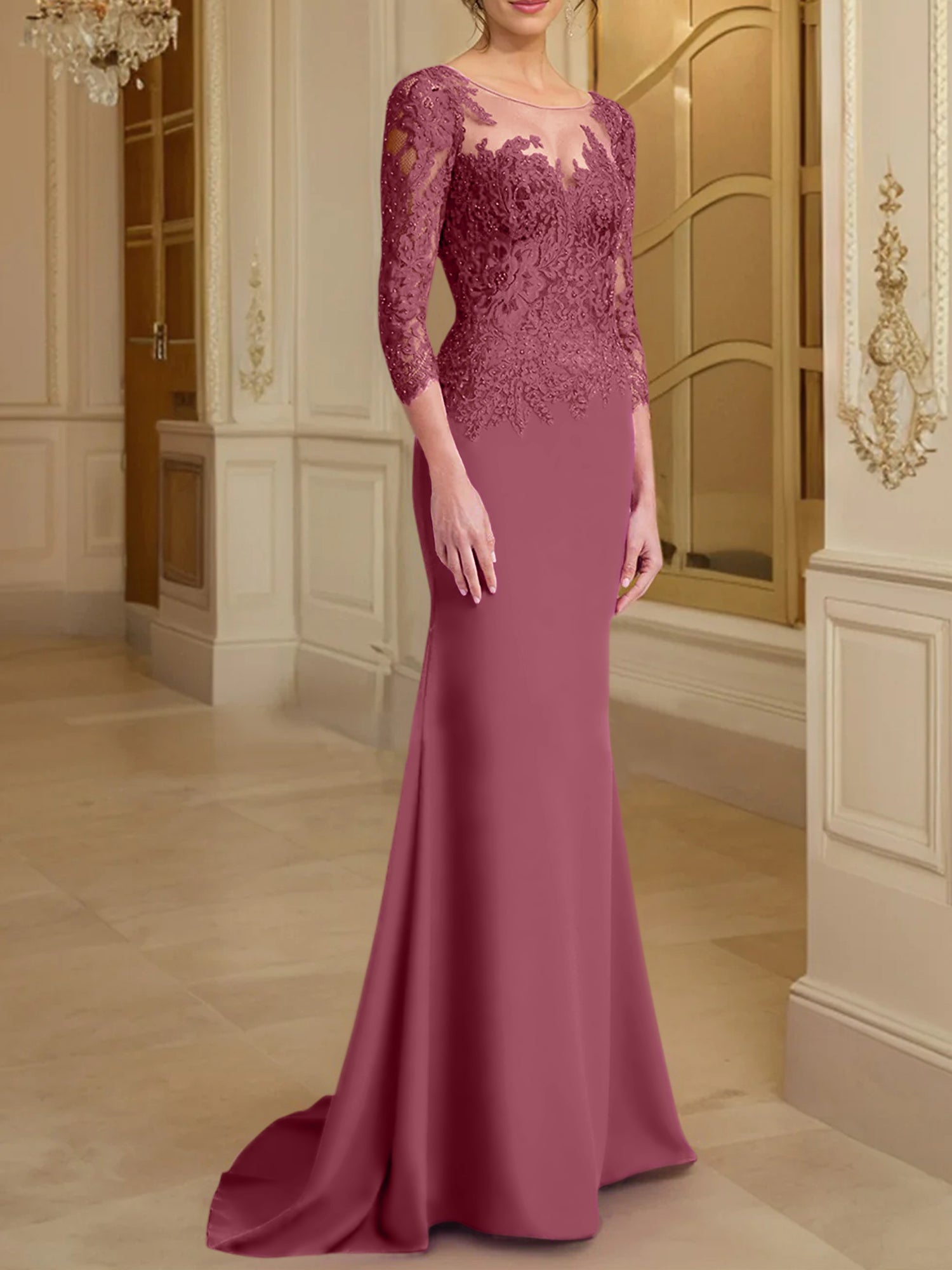 Long-Sleeved Lace Mother of the Bride Dresses in Trumpet/Mermaid Silhouette-BMbridal
