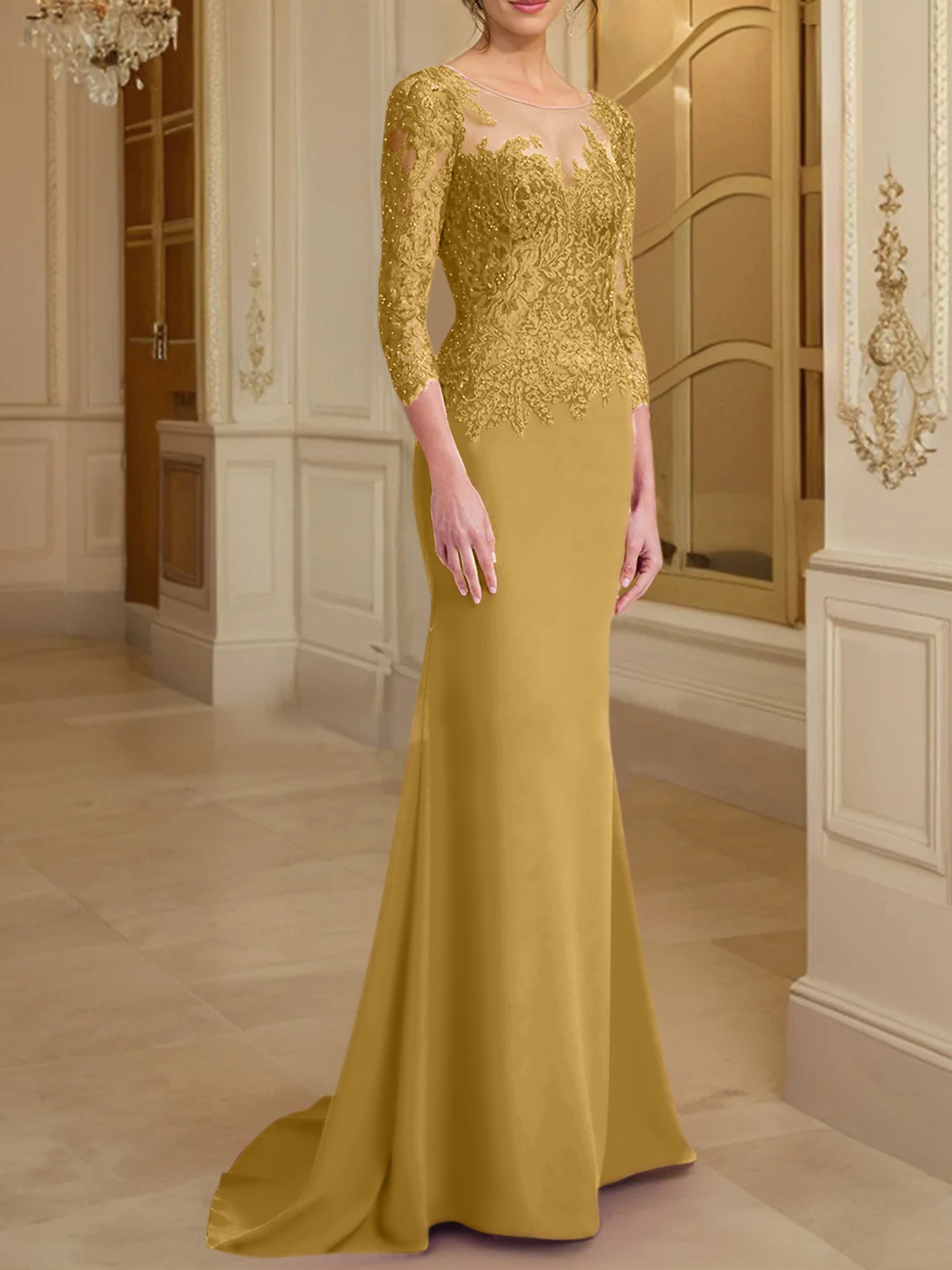 Long-Sleeved Lace Mother of the Bride Dresses in Trumpet/Mermaid Silhouette-BMbridal