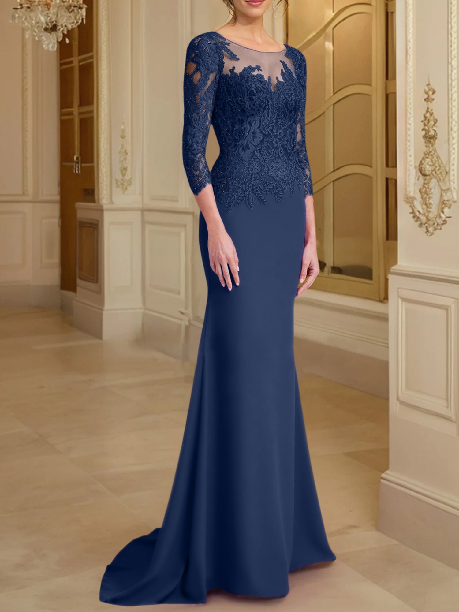 Long-Sleeved Lace Mother of the Bride Dresses in Trumpet/Mermaid Silhouette-BMbridal