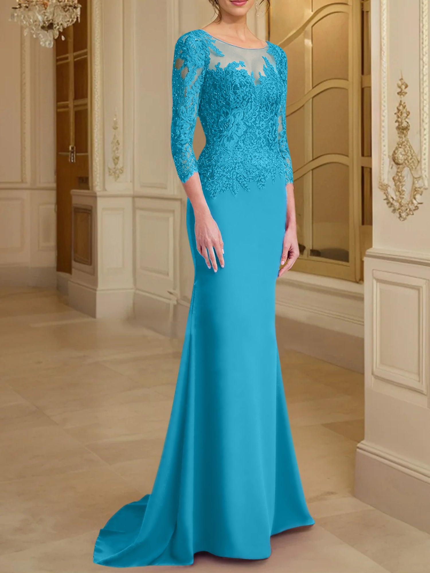 Long-Sleeved Lace Mother of the Bride Dresses in Trumpet/Mermaid Silhouette-BMbridal