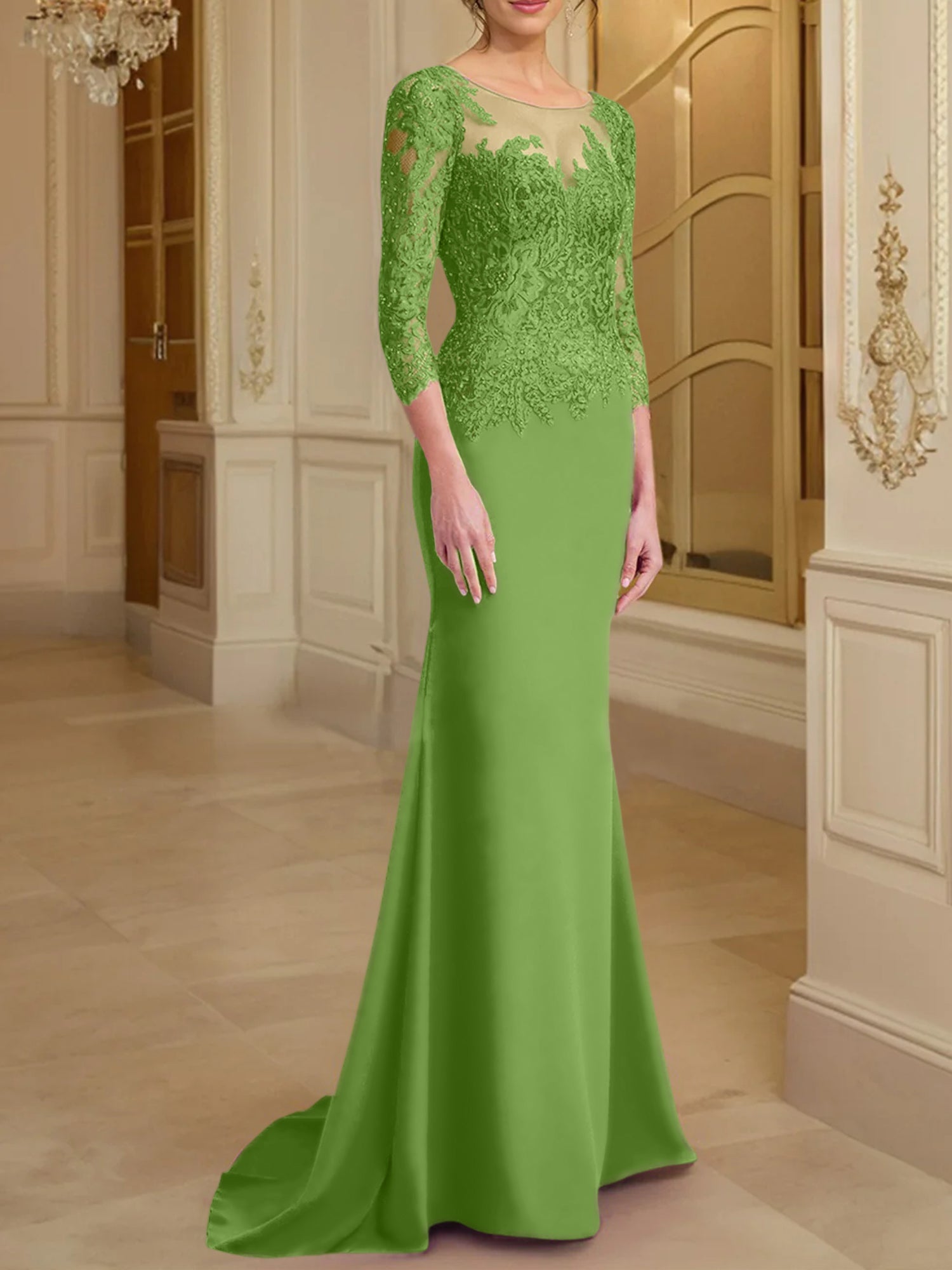 Long-Sleeved Lace Mother of the Bride Dresses in Trumpet/Mermaid Silhouette-BMbridal