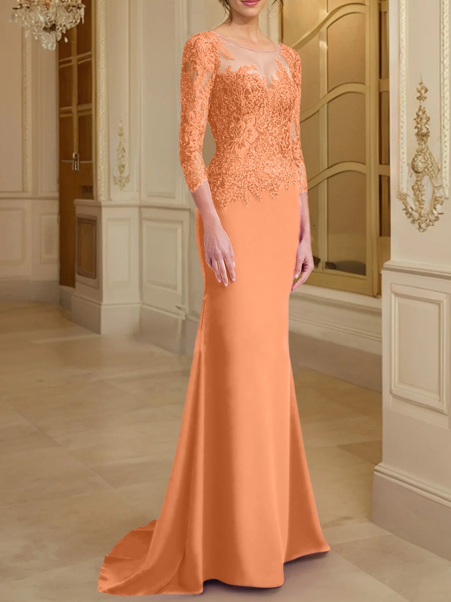 Long-Sleeved Lace Mother of the Bride Dresses in Trumpet/Mermaid Silhouette-BMbridal