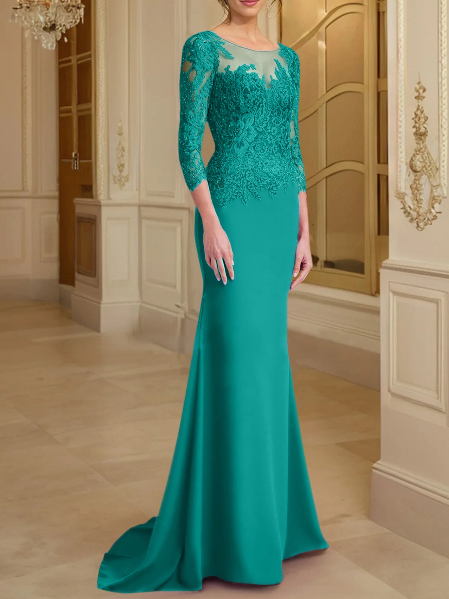 Long-Sleeved Lace Mother of the Bride Dresses in Trumpet/Mermaid Silhouette-BMbridal