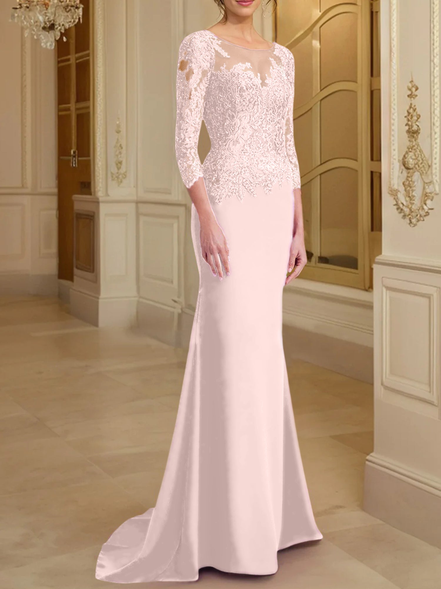 Long-Sleeved Lace Mother of the Bride Dresses in Trumpet/Mermaid Silhouette-BMbridal