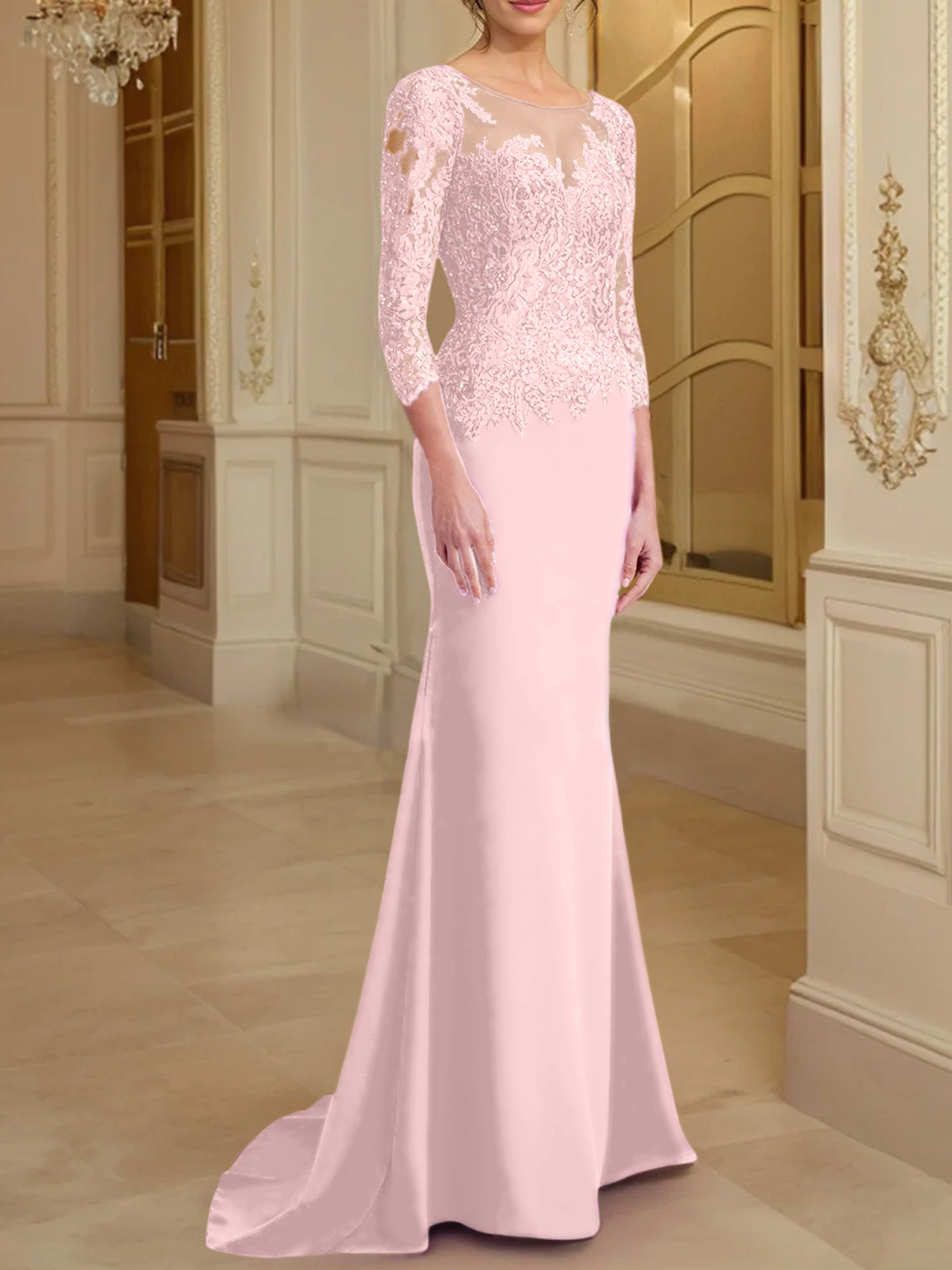Long-Sleeved Lace Mother of the Bride Dresses in Trumpet/Mermaid Silhouette-BMbridal