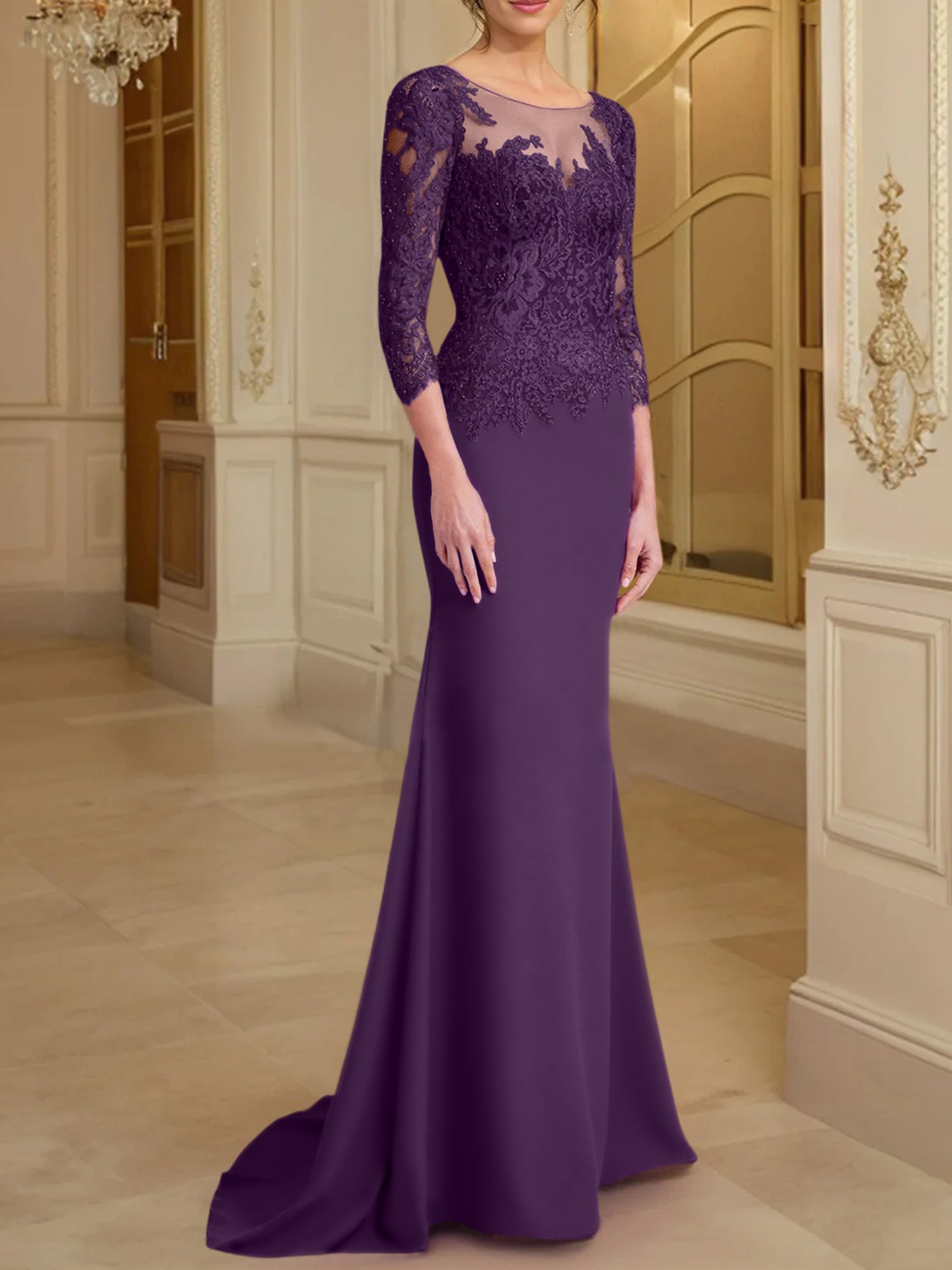 Long-Sleeved Lace Mother of the Bride Dresses in Trumpet/Mermaid Silhouette-BMbridal