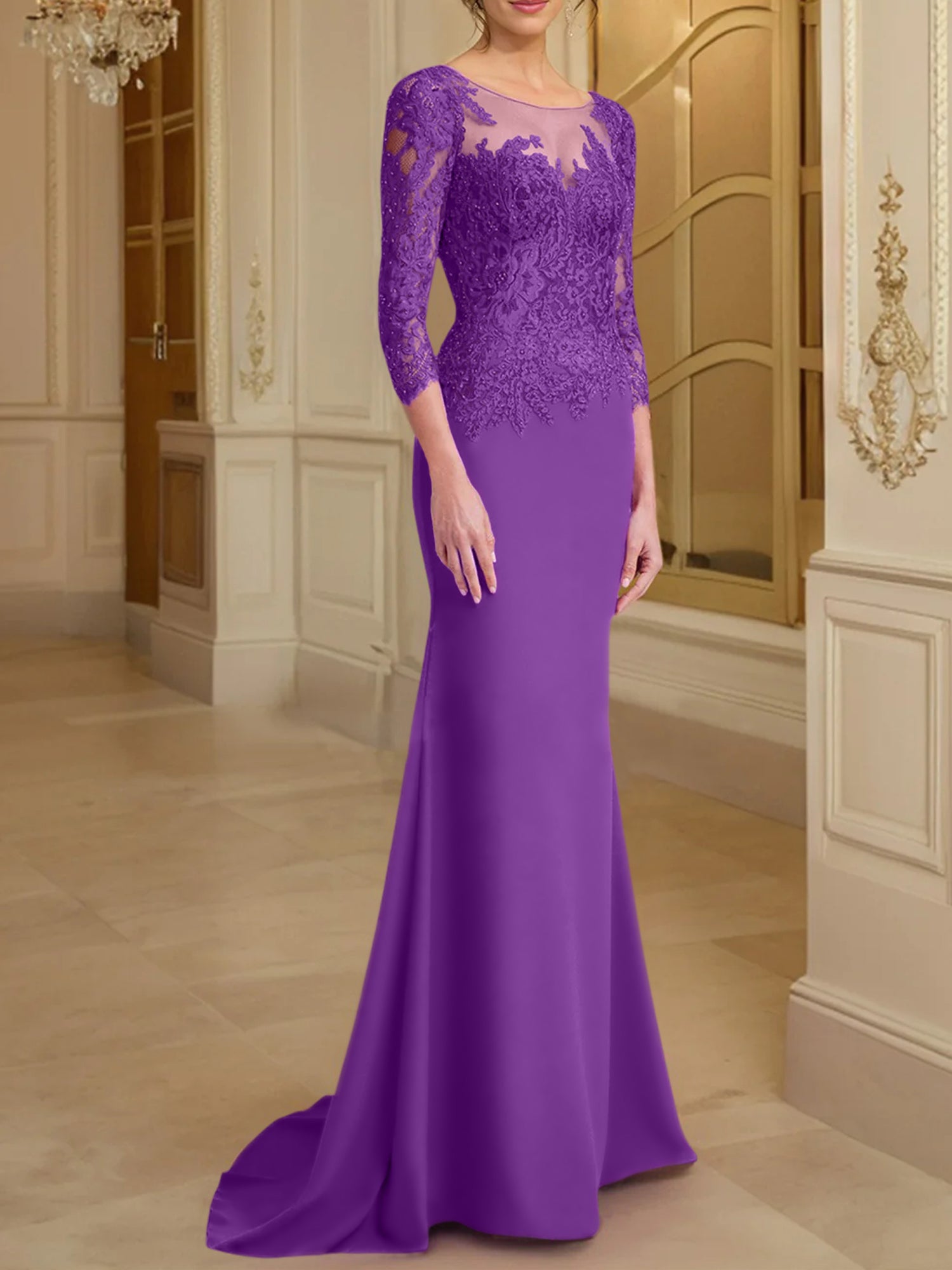 Long-Sleeved Lace Mother of the Bride Dresses in Trumpet/Mermaid Silhouette-BMbridal