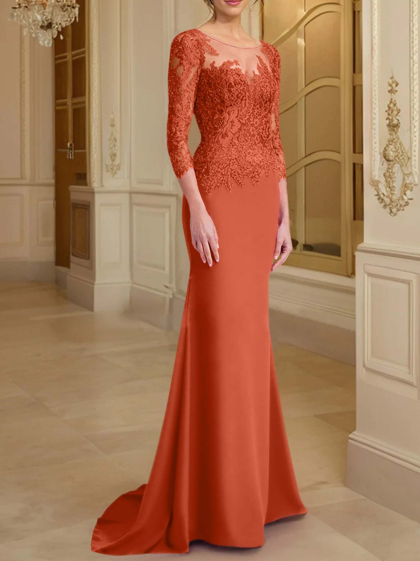 Long-Sleeved Lace Mother of the Bride Dresses in Trumpet/Mermaid Silhouette-BMbridal