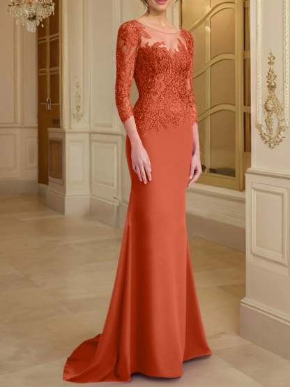 Long-Sleeved Lace Mother of the Bride Dresses in Trumpet/Mermaid Silhouette-BMbridal