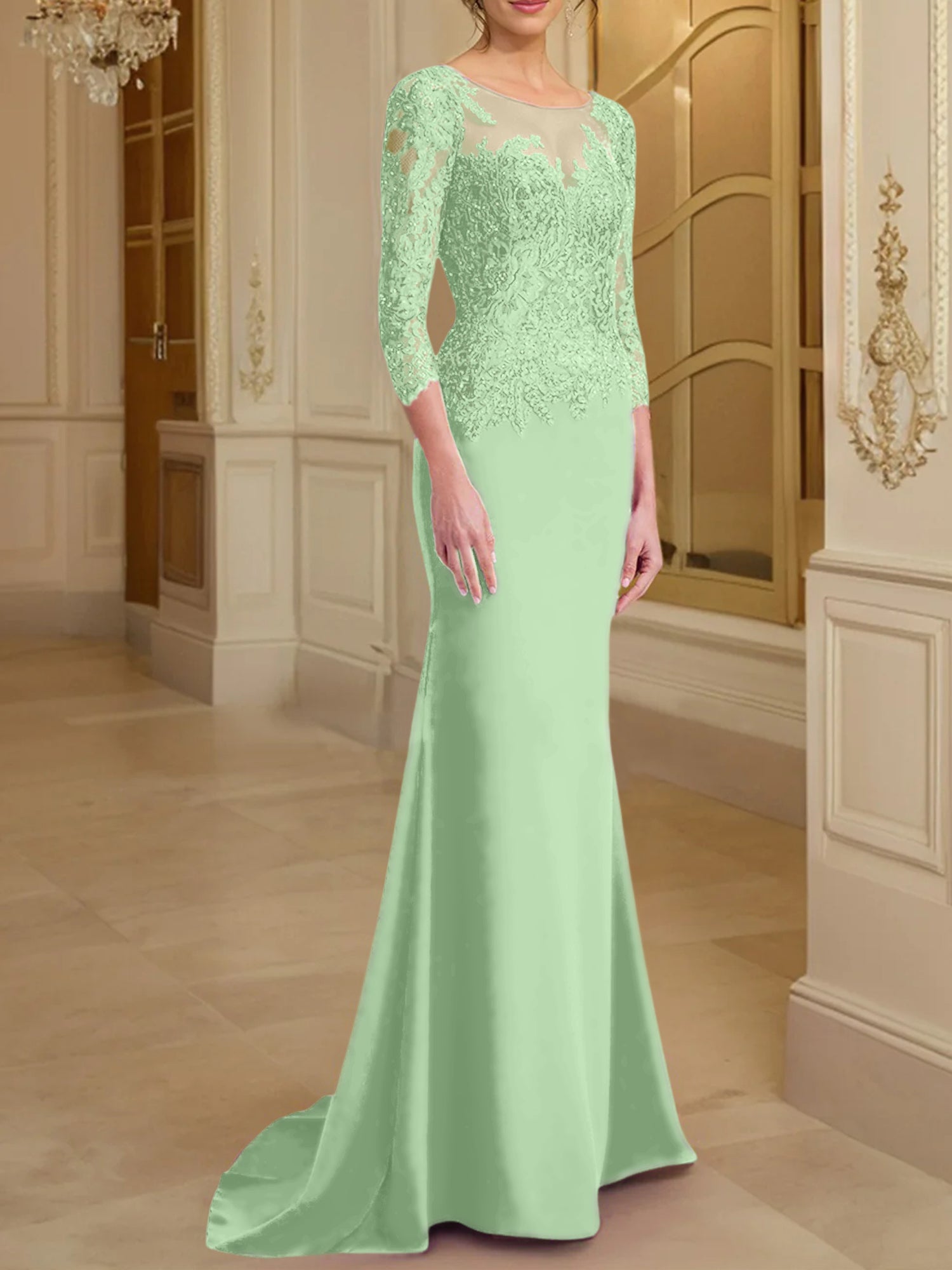 Long-Sleeved Lace Mother of the Bride Dresses in Trumpet/Mermaid Silhouette-BMbridal