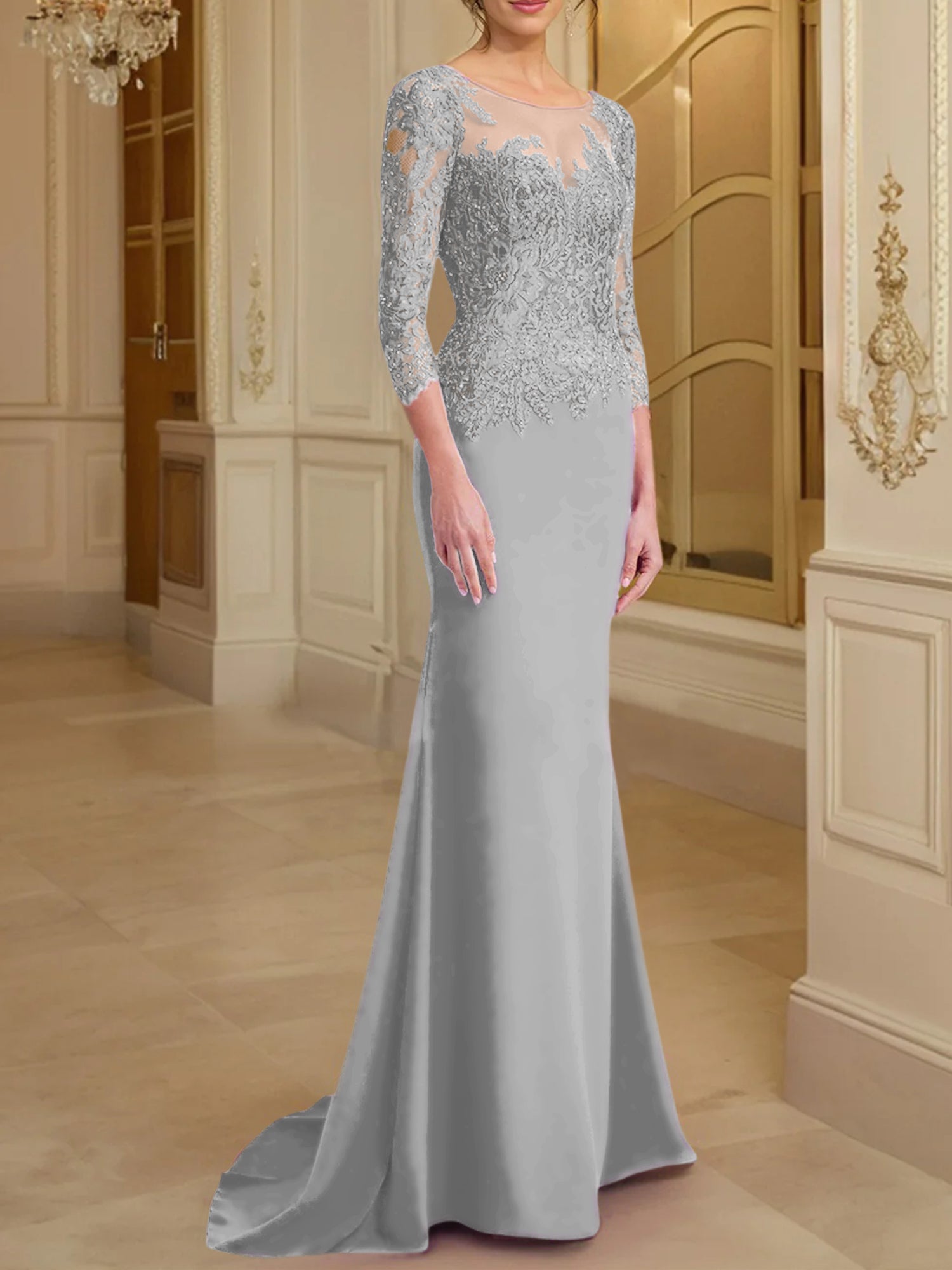 Long-Sleeved Lace Mother of the Bride Dresses in Trumpet/Mermaid Silhouette-BMbridal