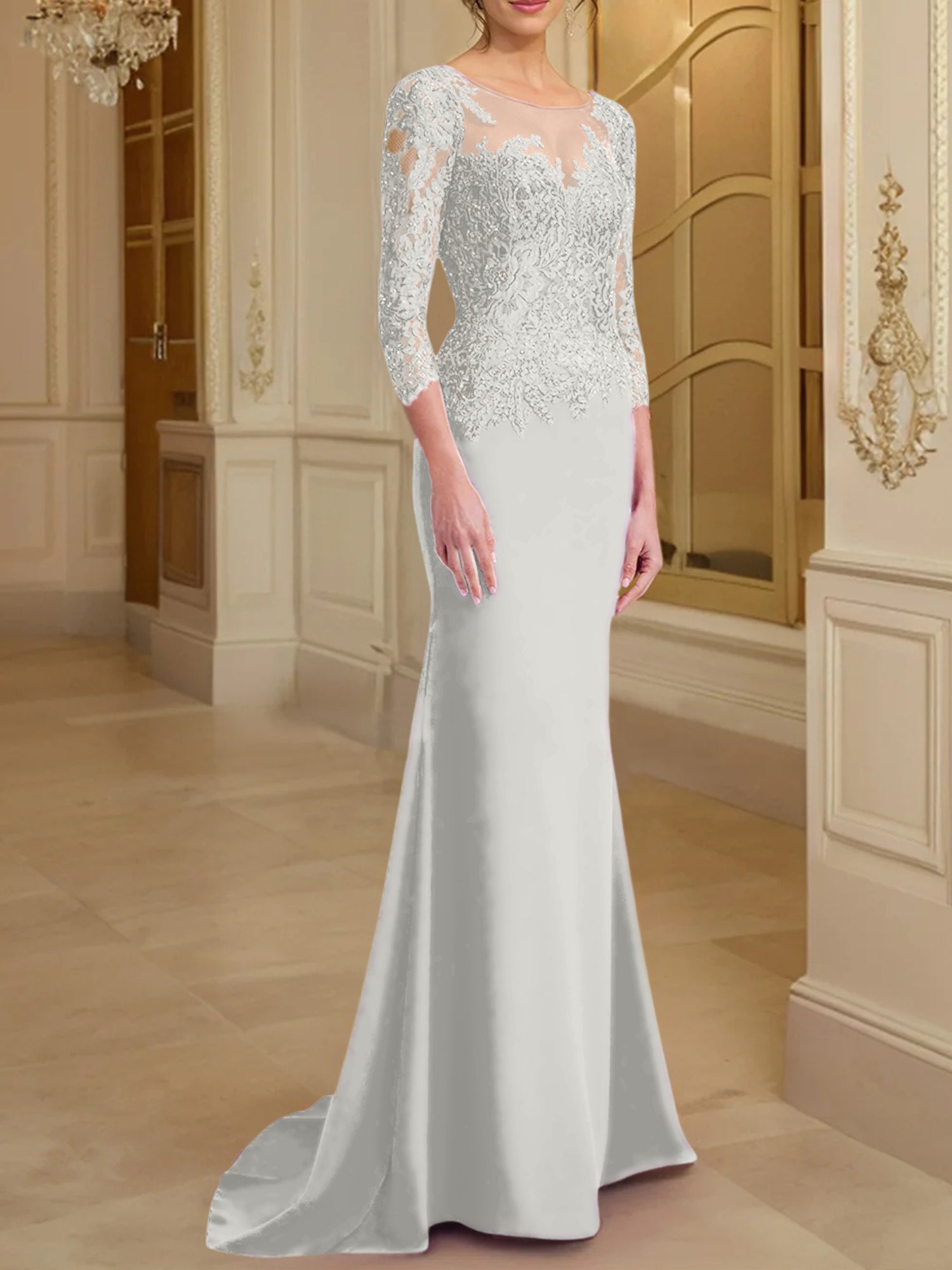 Long-Sleeved Lace Mother of the Bride Dresses in Trumpet/Mermaid Silhouette-BMbridal