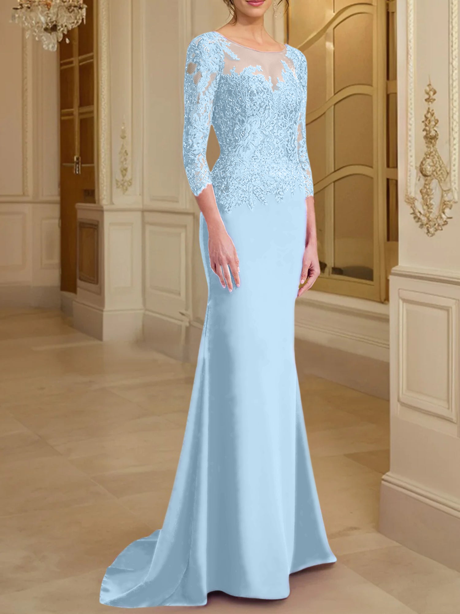 Long-Sleeved Lace Mother of the Bride Dresses in Trumpet/Mermaid Silhouette-BMbridal