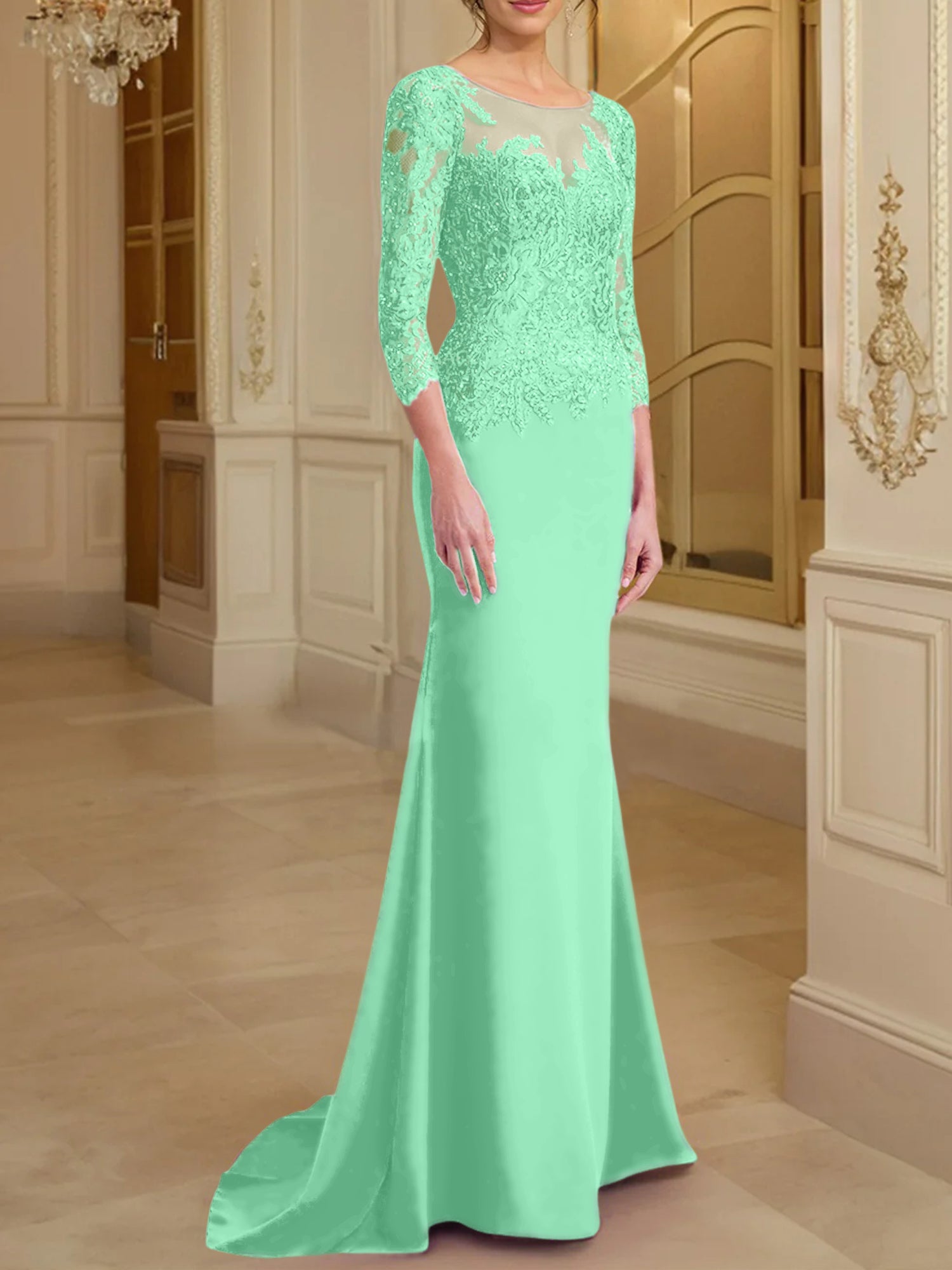 Long-Sleeved Lace Mother of the Bride Dresses in Trumpet/Mermaid Silhouette-BMbridal