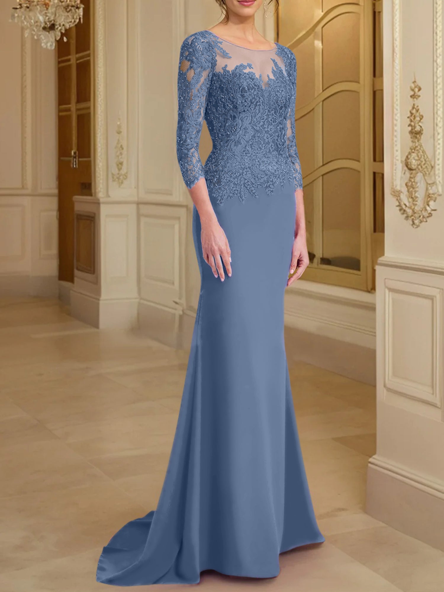 Long-Sleeved Lace Mother of the Bride Dresses in Trumpet/Mermaid Silhouette-BMbridal