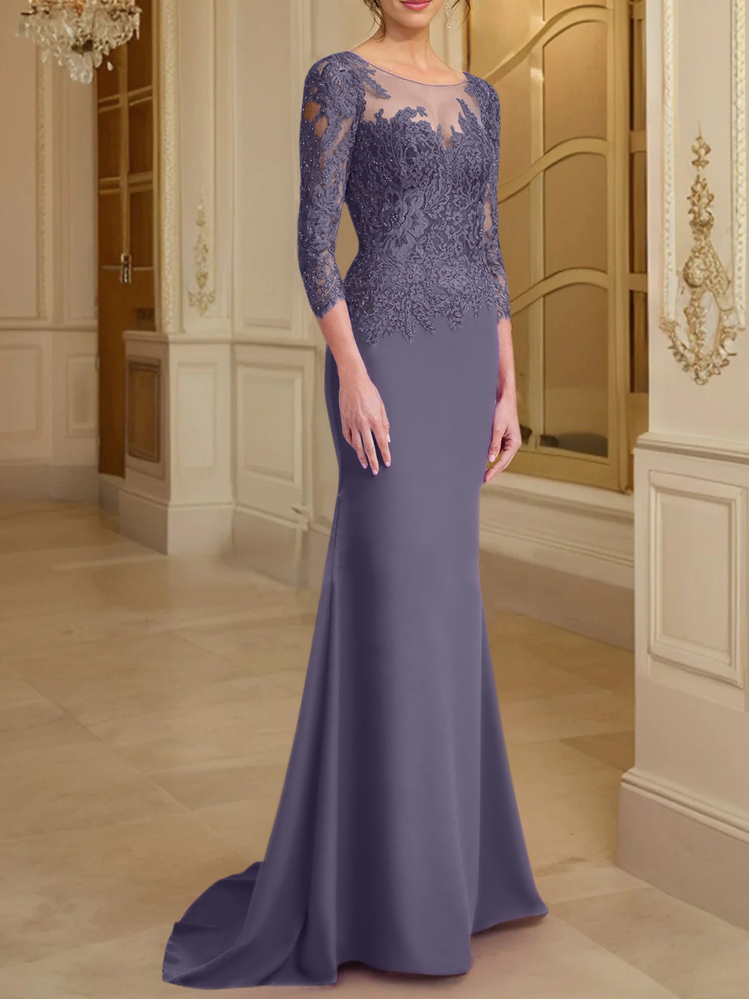 Long-Sleeved Lace Mother of the Bride Dresses in Trumpet/Mermaid Silhouette-BMbridal