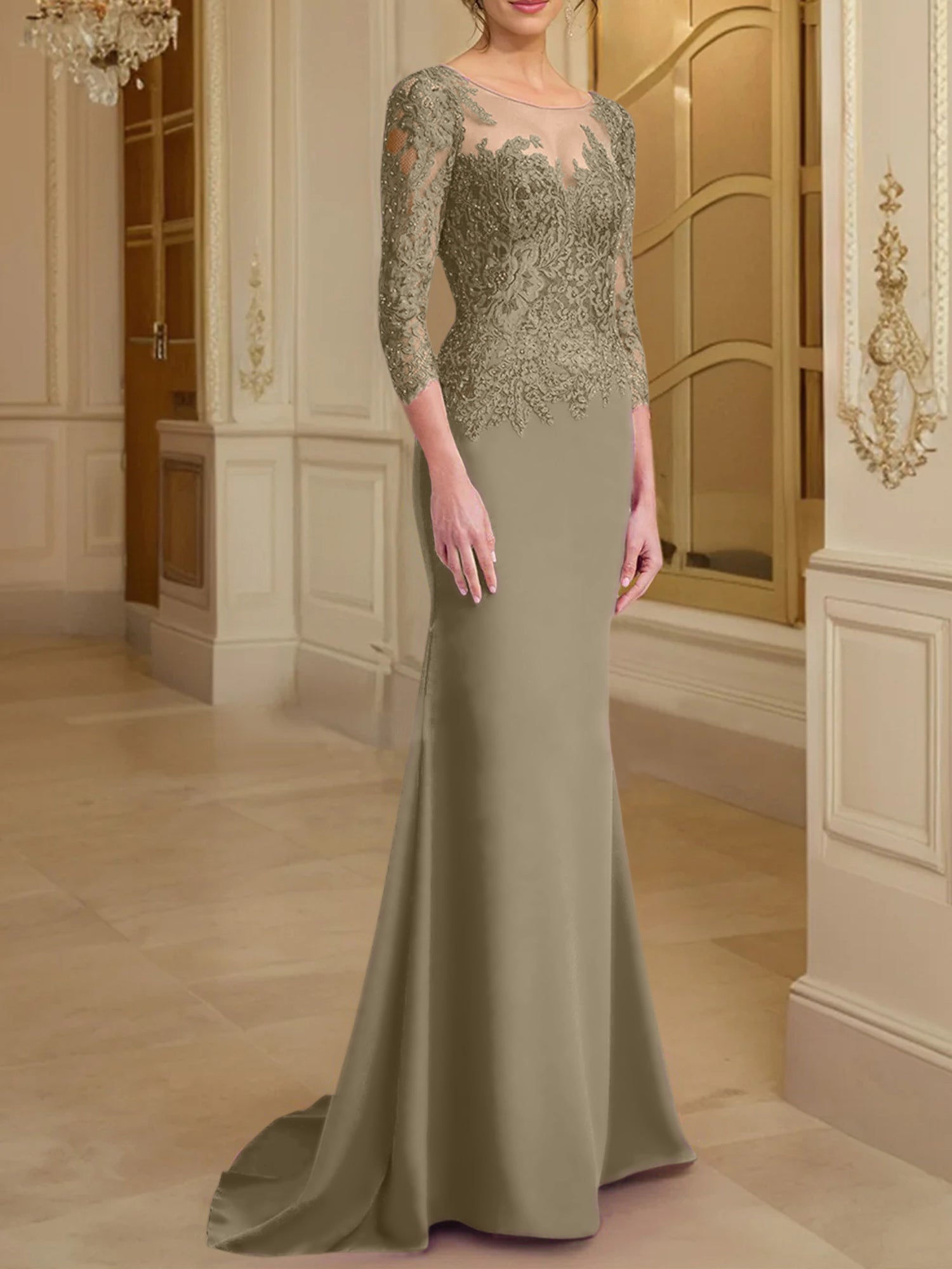 Long-Sleeved Lace Mother of the Bride Dresses in Trumpet/Mermaid Silhouette-BMbridal