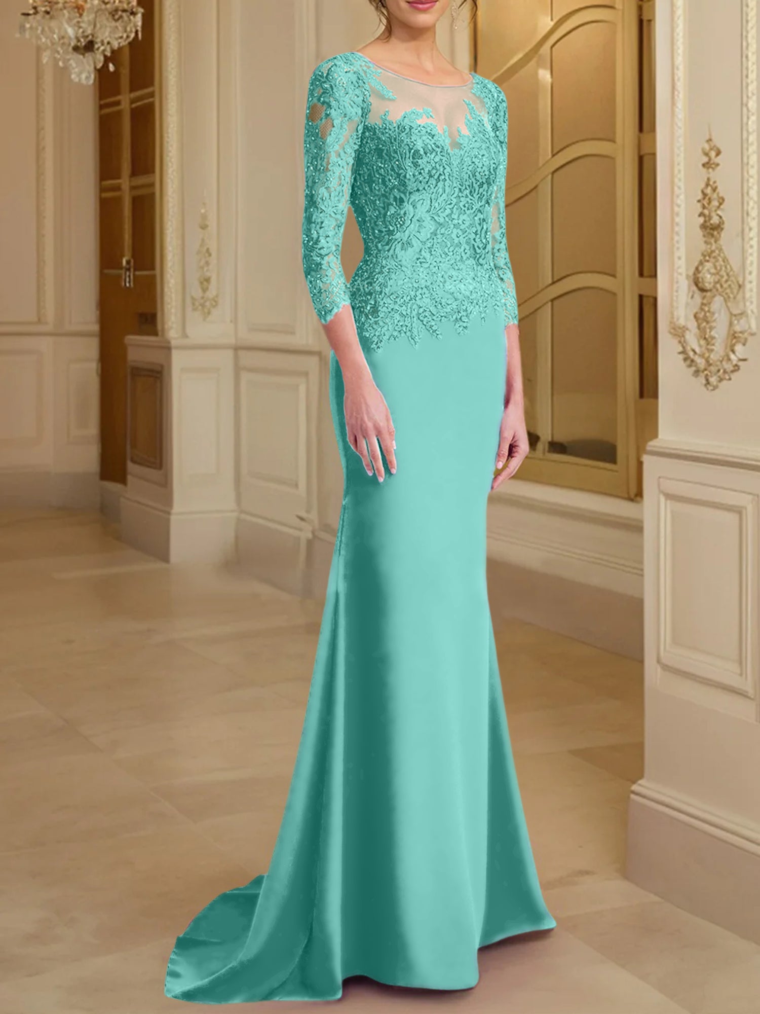 Long-Sleeved Lace Mother of the Bride Dresses in Trumpet/Mermaid Silhouette-BMbridal