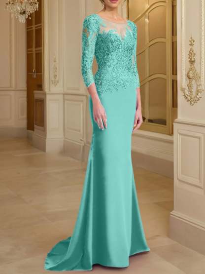 Long-Sleeved Lace Mother of the Bride Dresses in Trumpet/Mermaid Silhouette-BMbridal