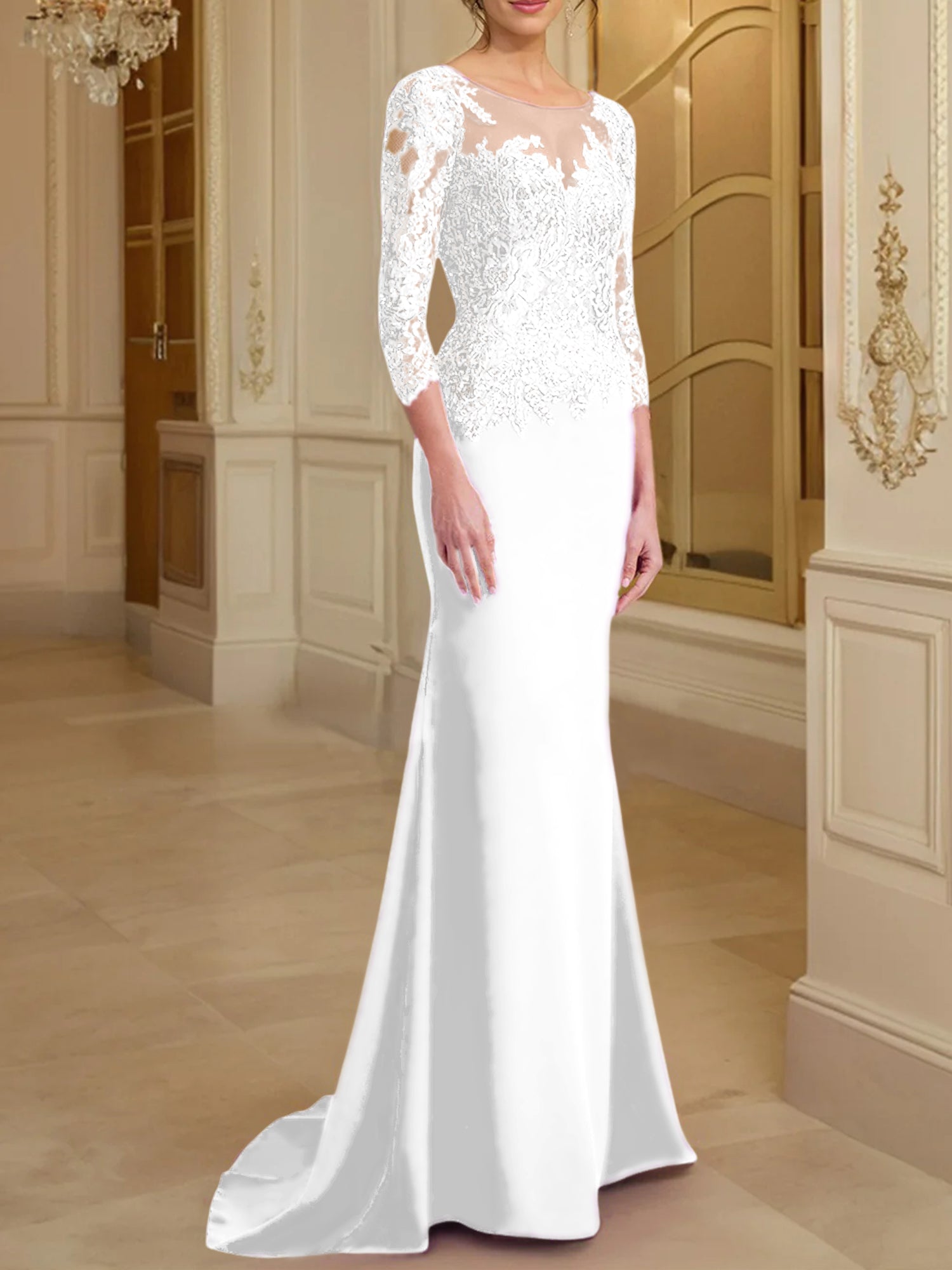 Long-Sleeved Lace Mother of the Bride Dresses in Trumpet/Mermaid Silhouette-BMbridal