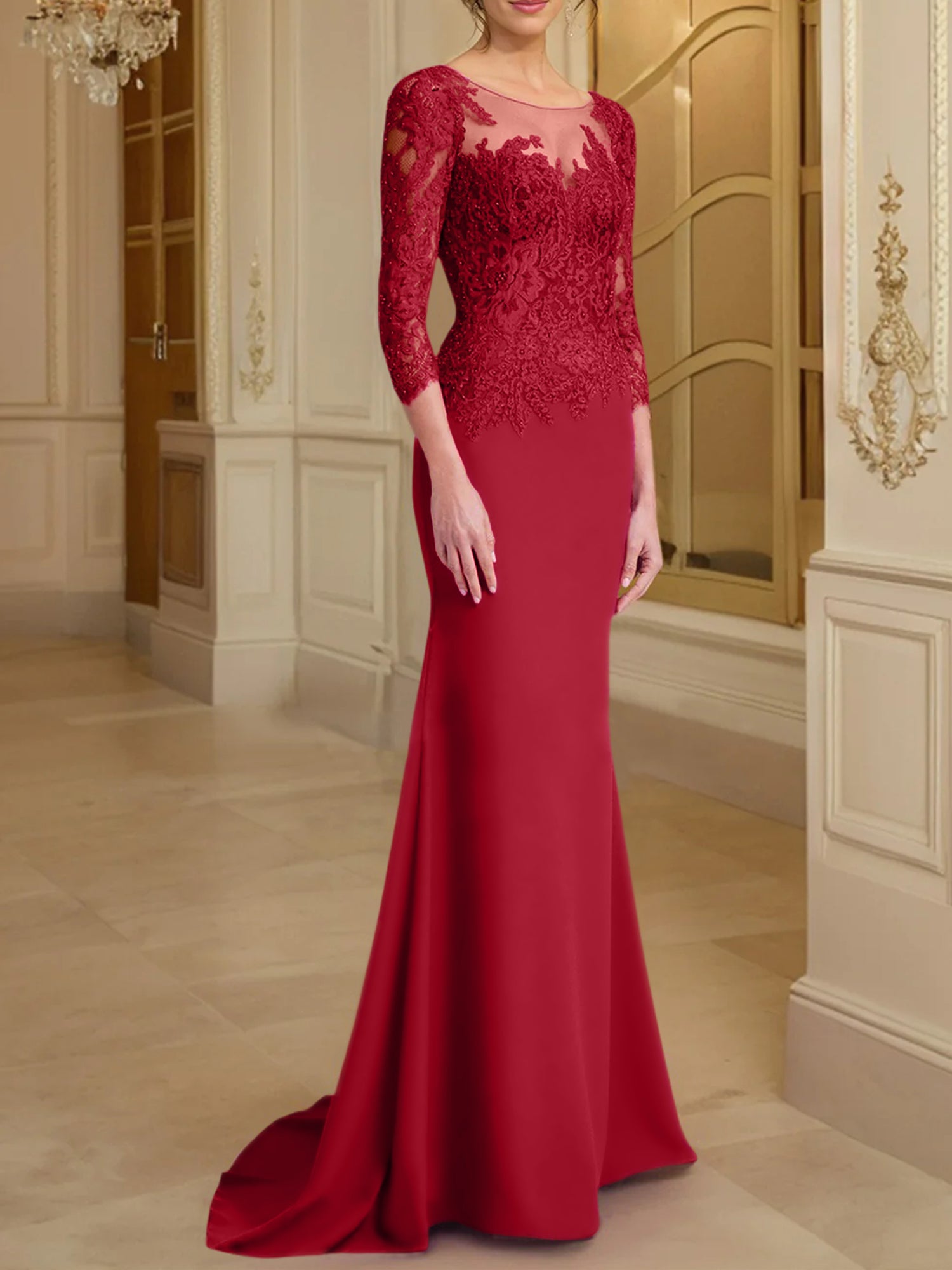 Long-Sleeved Lace Mother of the Bride Dresses in Trumpet/Mermaid Silhouette-BMbridal