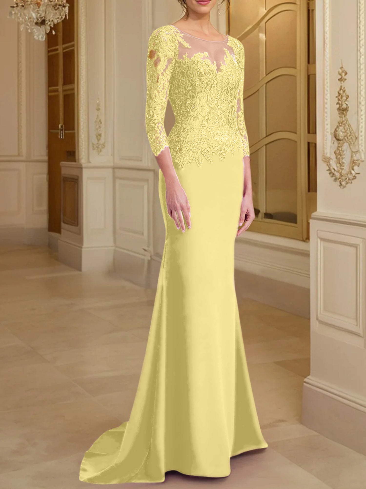 Long-Sleeved Lace Mother of the Bride Dresses in Trumpet/Mermaid Silhouette-BMbridal