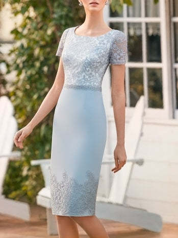 Knee-Length Sleeveless Mother of the Bride Column Dress with Lace Sash-BMbridal