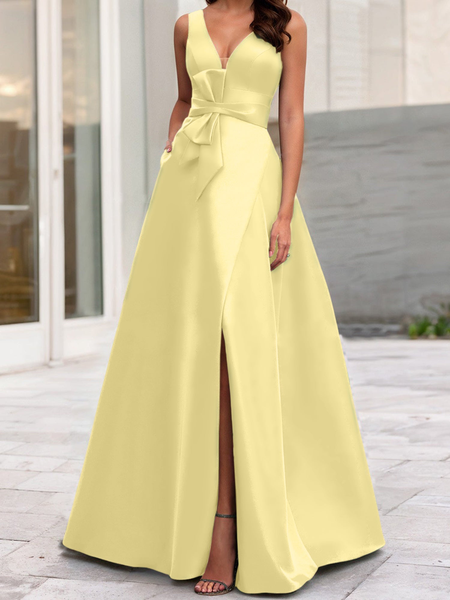 V-Neck Sleeveless A-Line Princess Mother Of The Bride Dress With Side Split-BMbridal