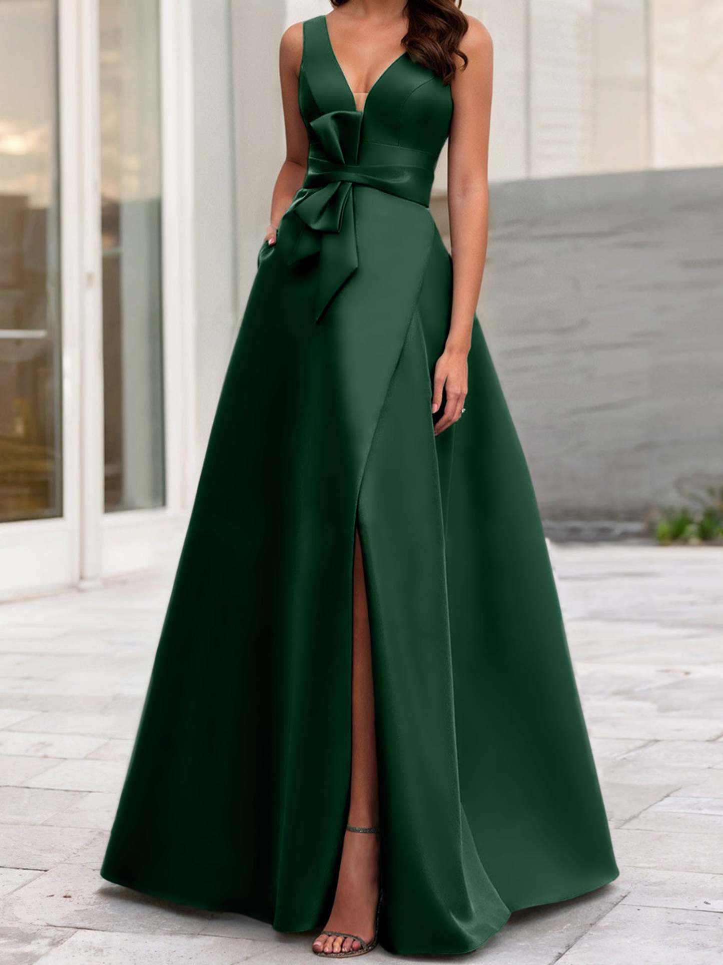 V-Neck Sleeveless A-Line Princess Mother Of The Bride Dress With Side Split-BMbridal