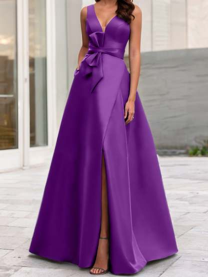 V-Neck Sleeveless A-Line Princess Mother Of The Bride Dress With Side Split-BMbridal
